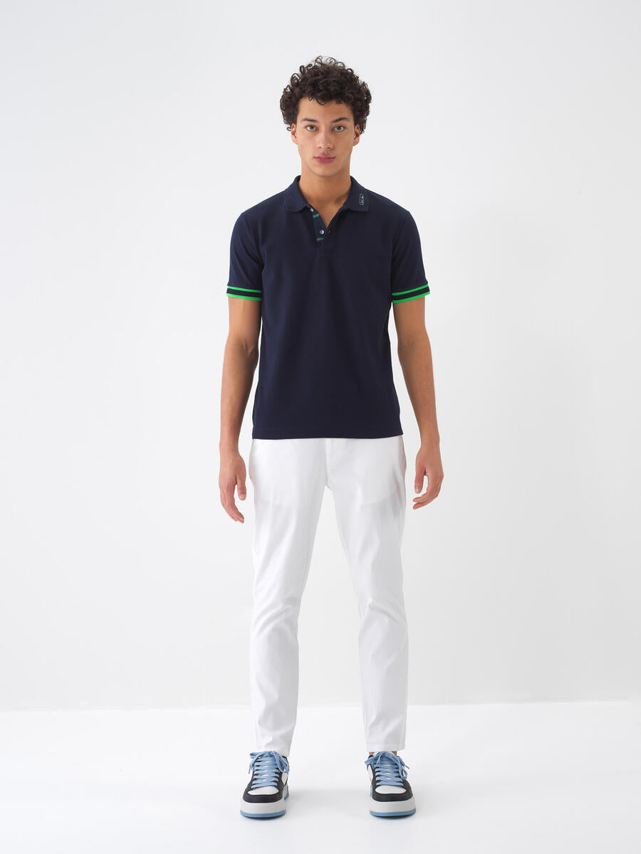 Xint Men Navy Polo With Shoulder Stripe
