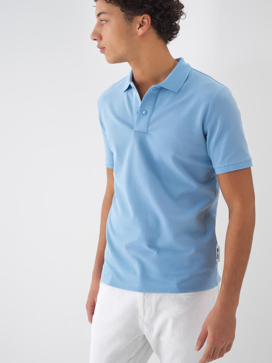 Xint Polo Neck Cotton Slim Fit Blue T-Shirt