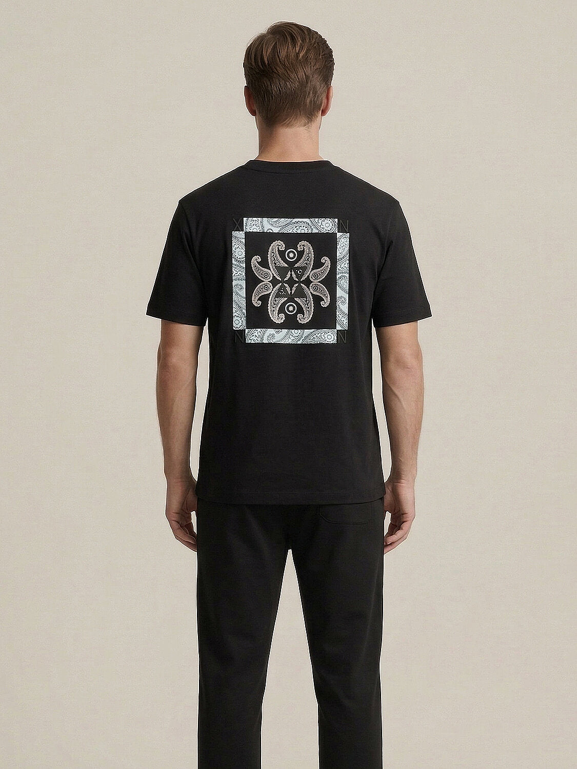 Xint Black Back Design Cotton Textured T-Shirt