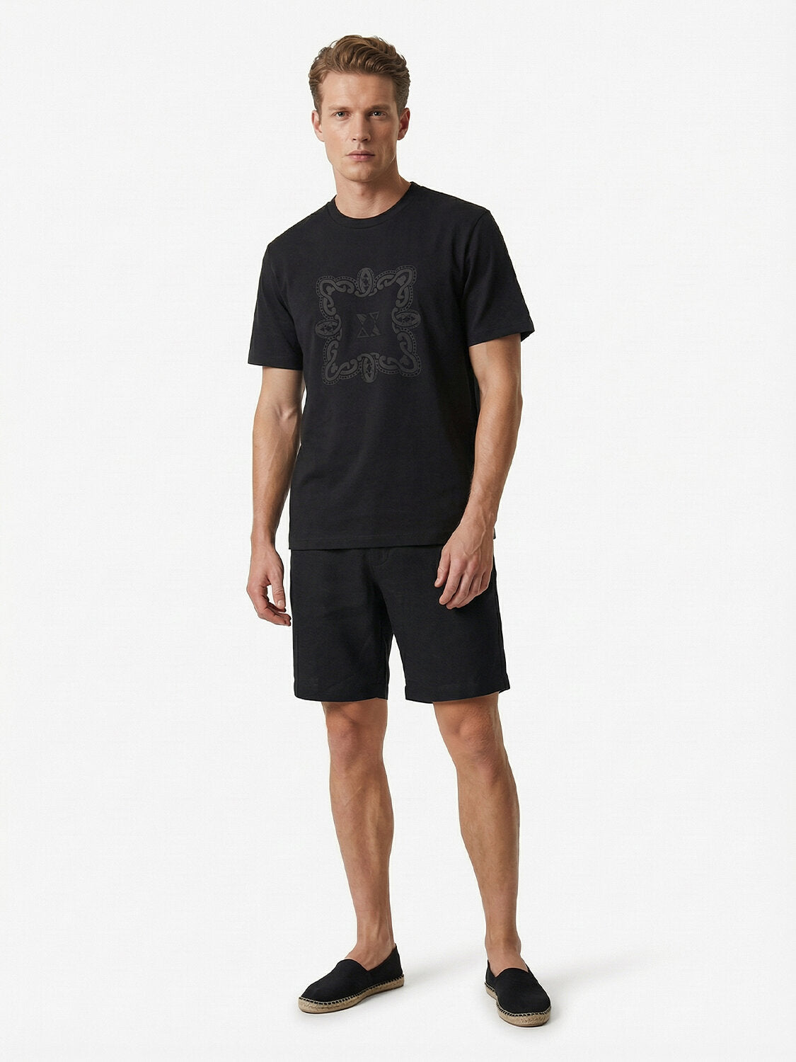 Xint Black Printed Design Cotton Textured T-Shirt