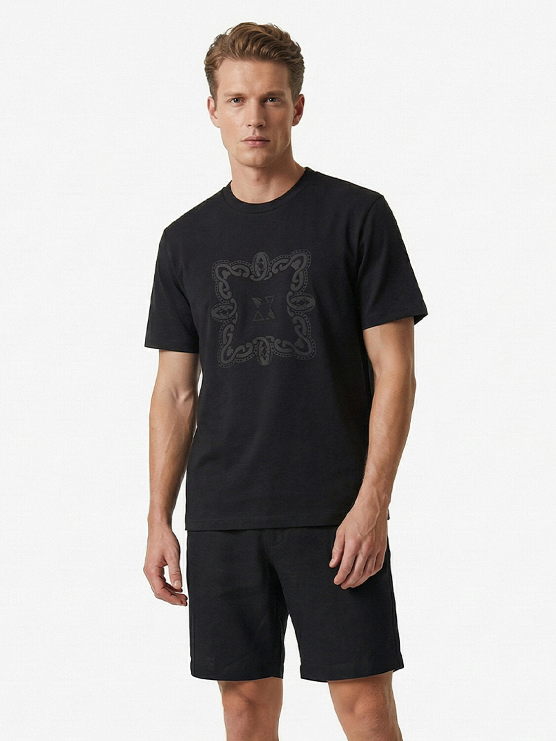 Xint Black Printed Design Cotton Textured T-Shirt