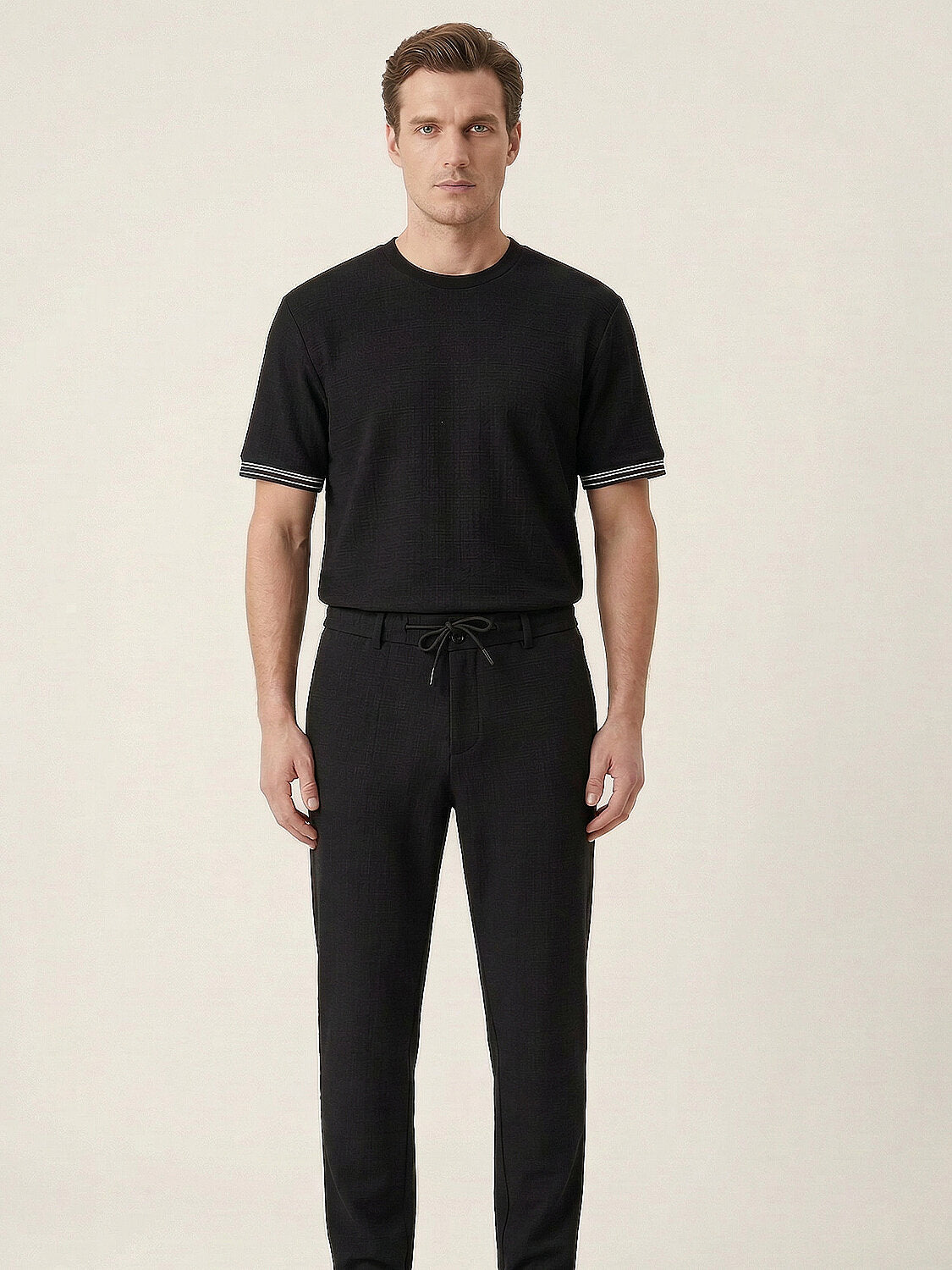 Xint Black Cotton Textured Short Sleeved T-Shirt