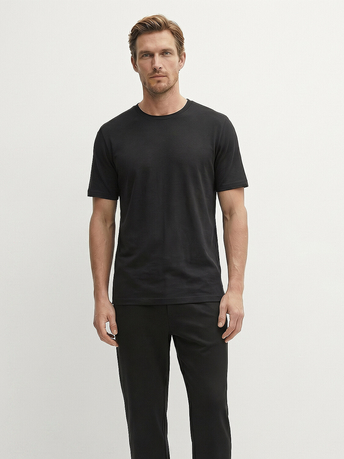 Xint Black Cotton Slim Fit T-Shirt