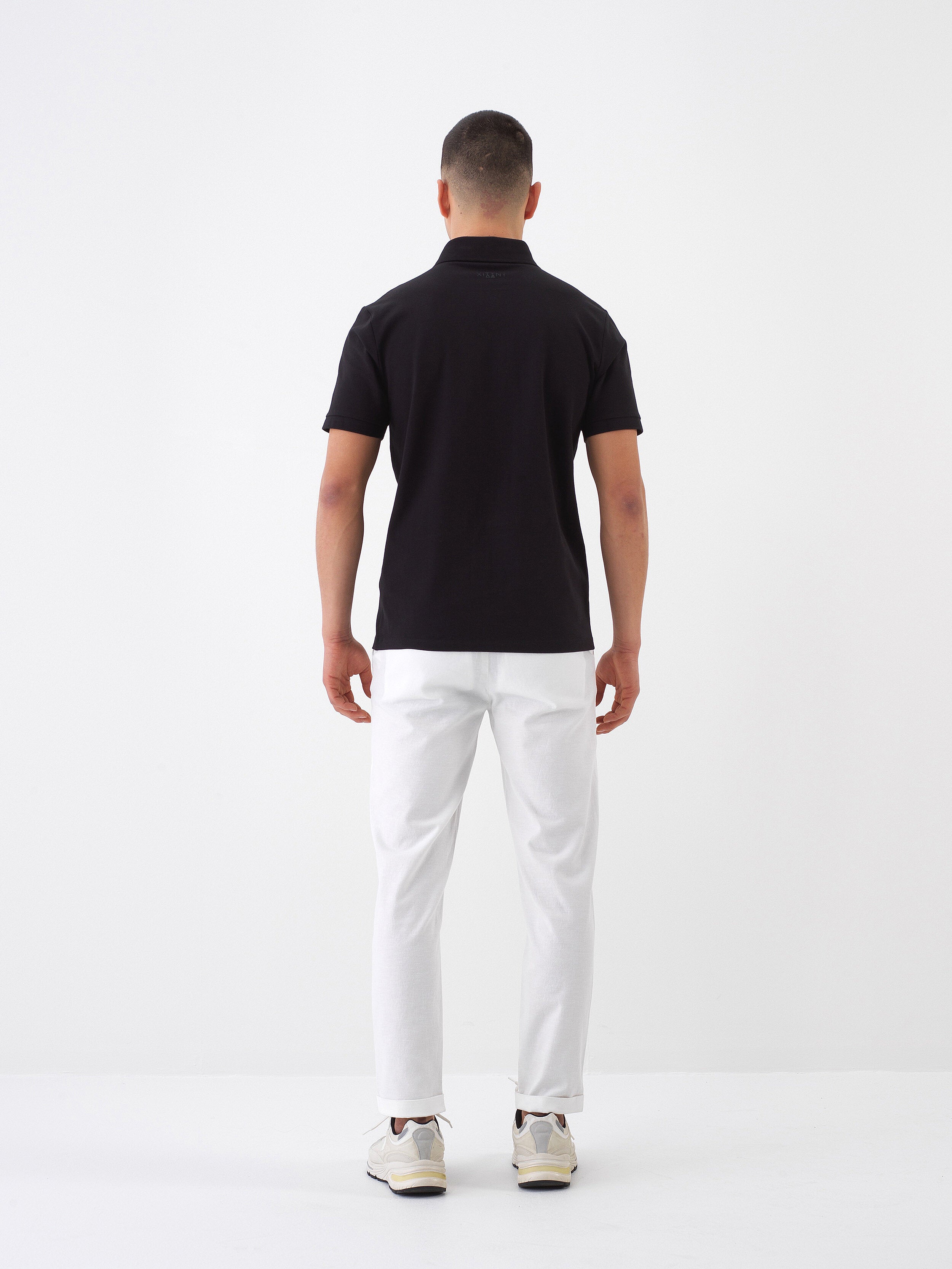Xint Black Cotton Textured Slim Fit Polo
