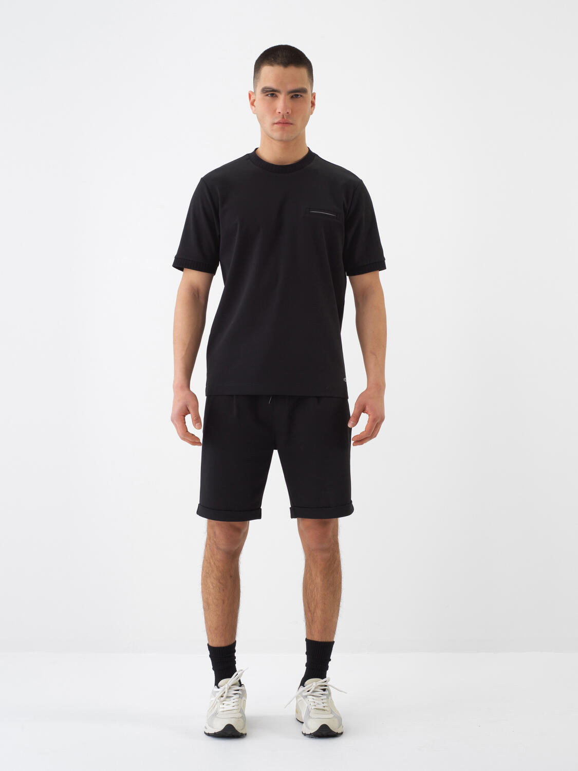 Xint Black Cotton T-shirt With Collar Design