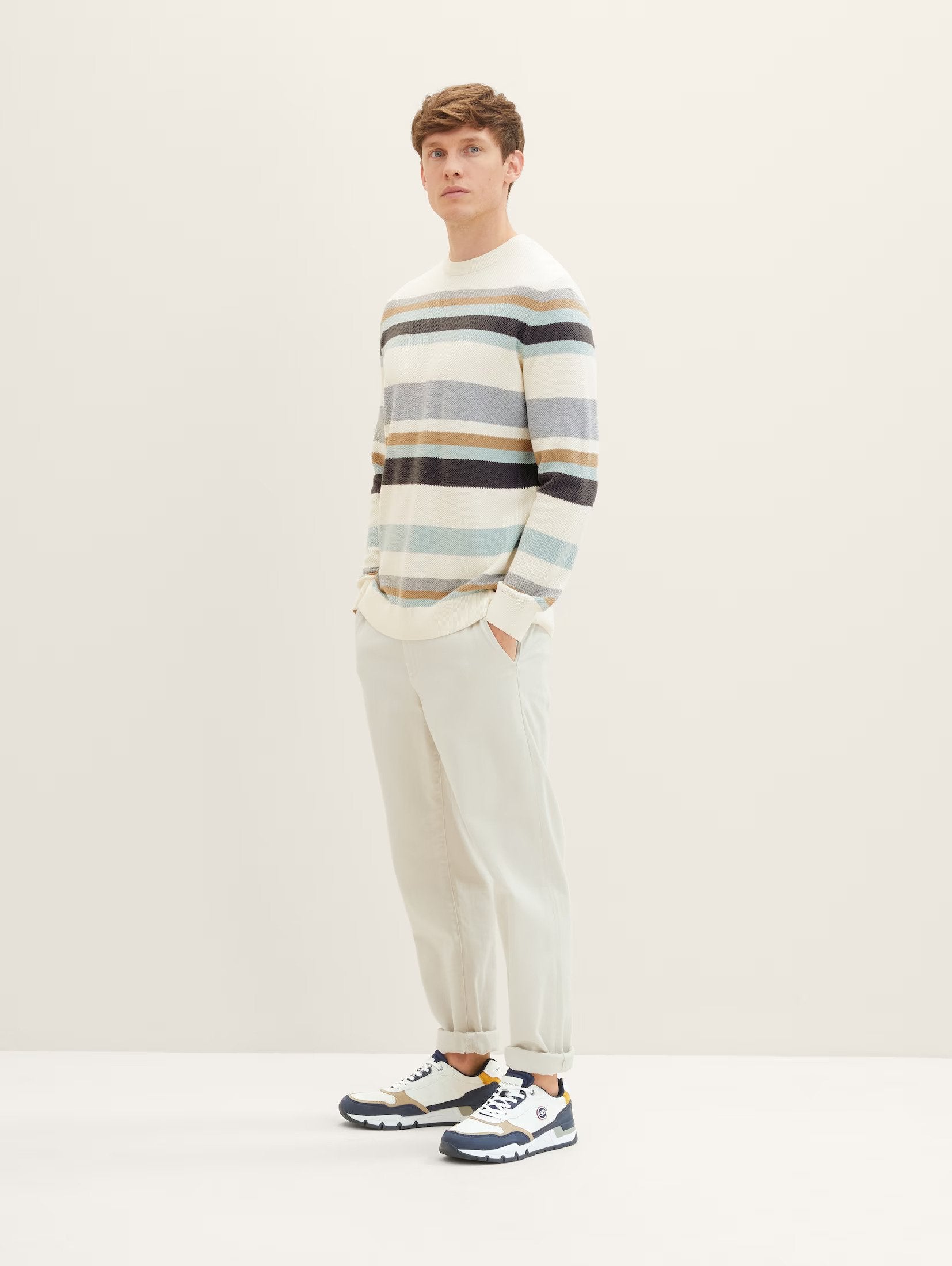 Tom Tailor White Stripped Knitted Sweater
