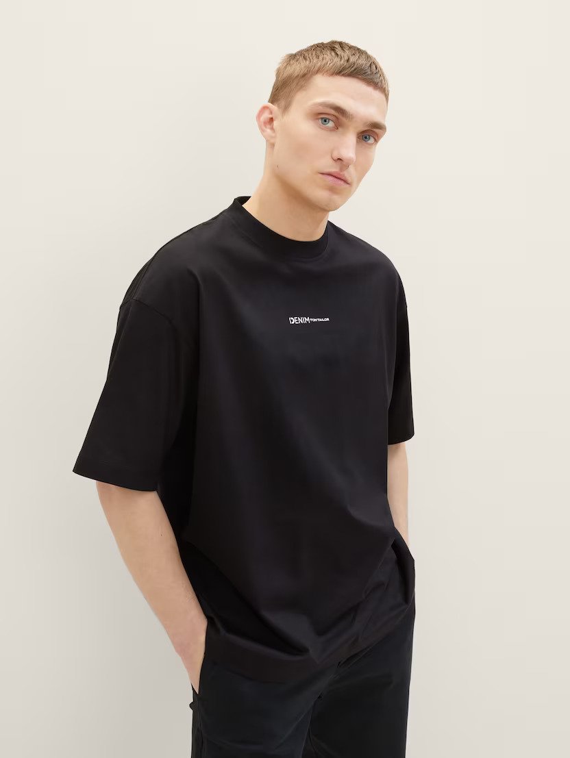 Tom Tailor Black Oversized T-Shirt with a Print