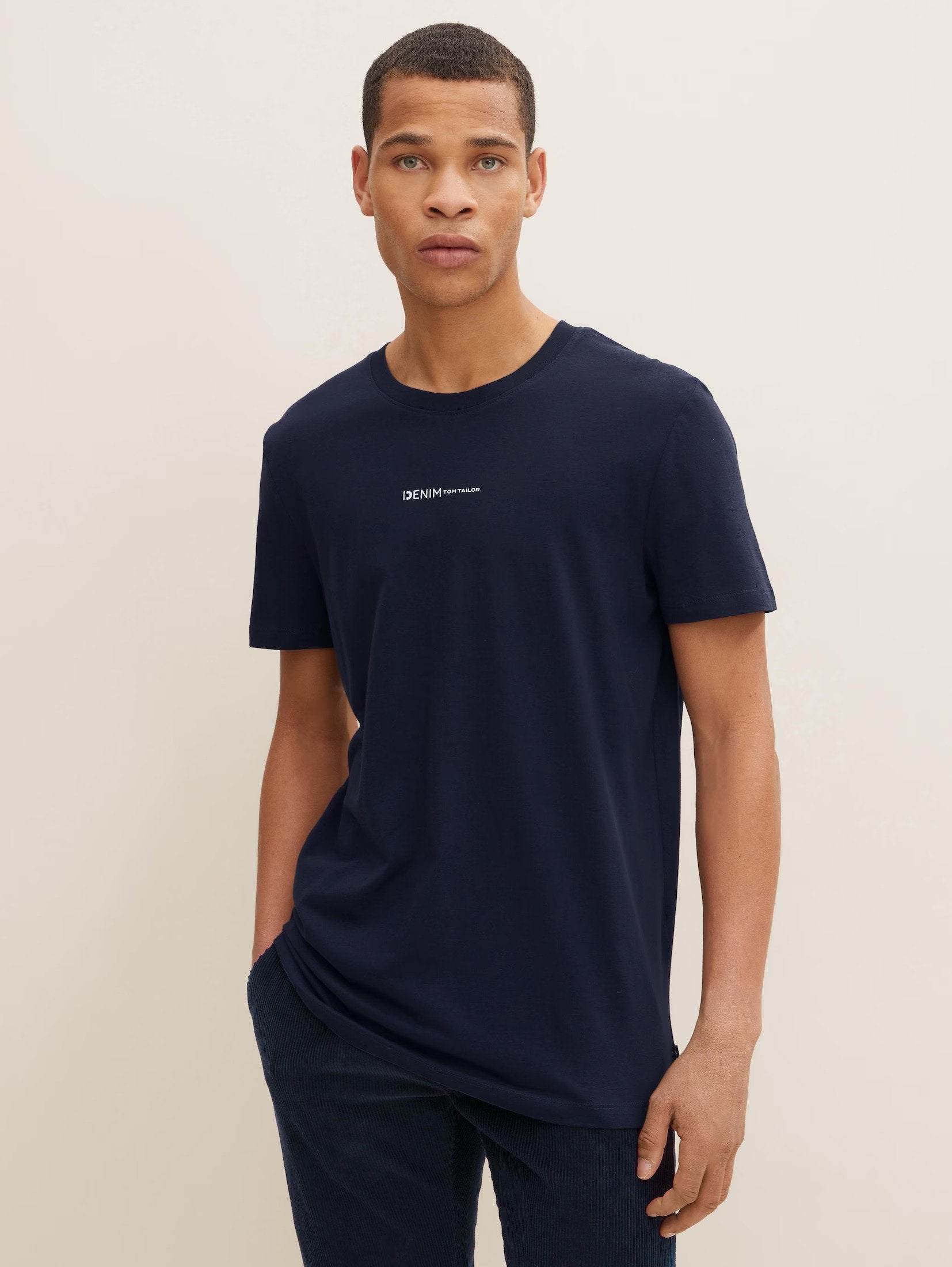 Tom Tailor Plain Navy T-shirt With Denim Design