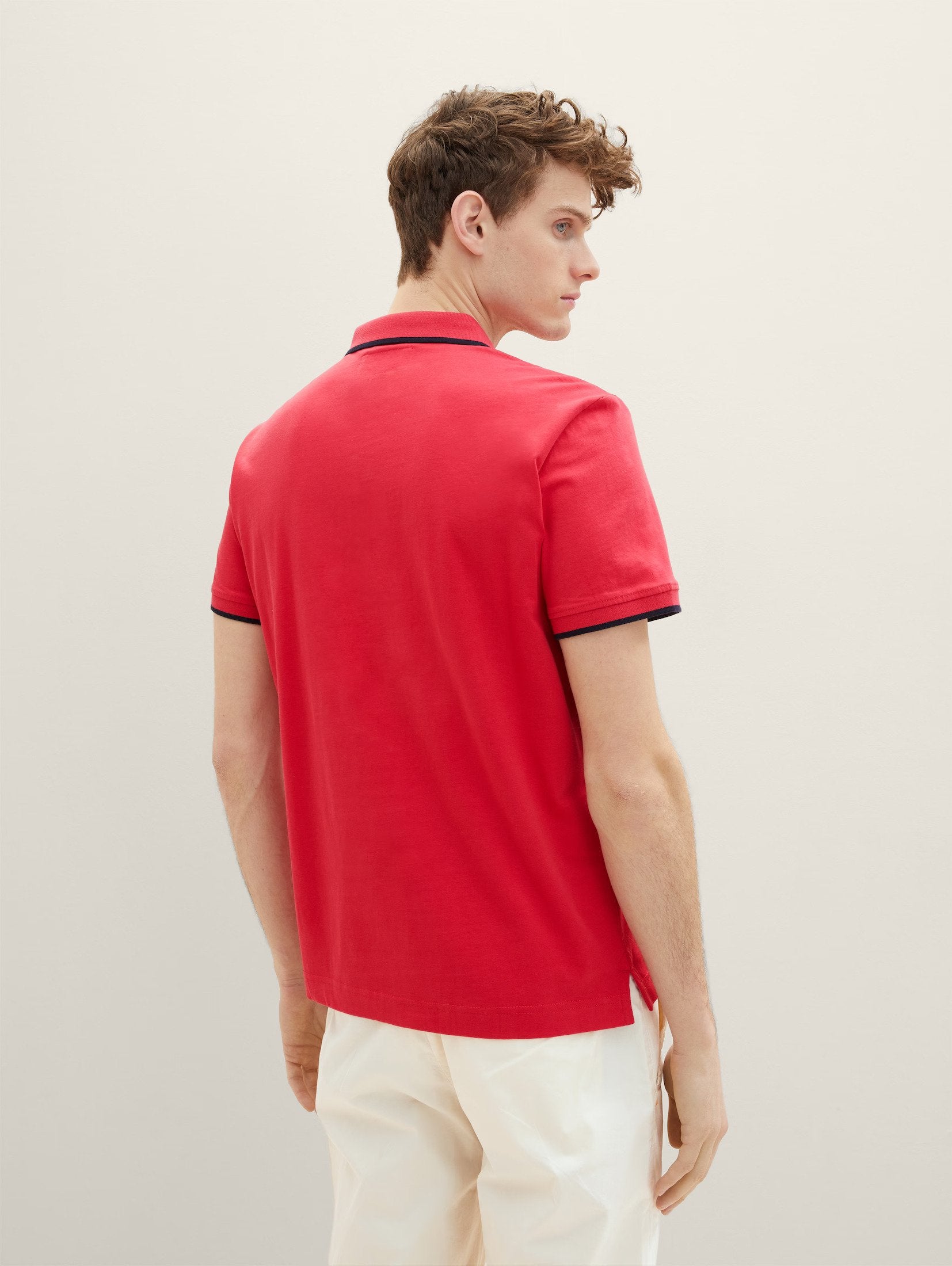 Tom Tailor Red Polo With Black Designed Ends