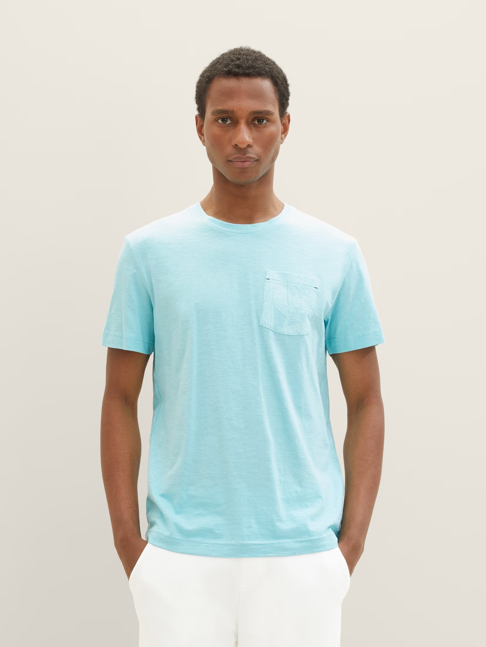 Tom Tailor Aqua Blue T-shirt With Chest Designed Pocket