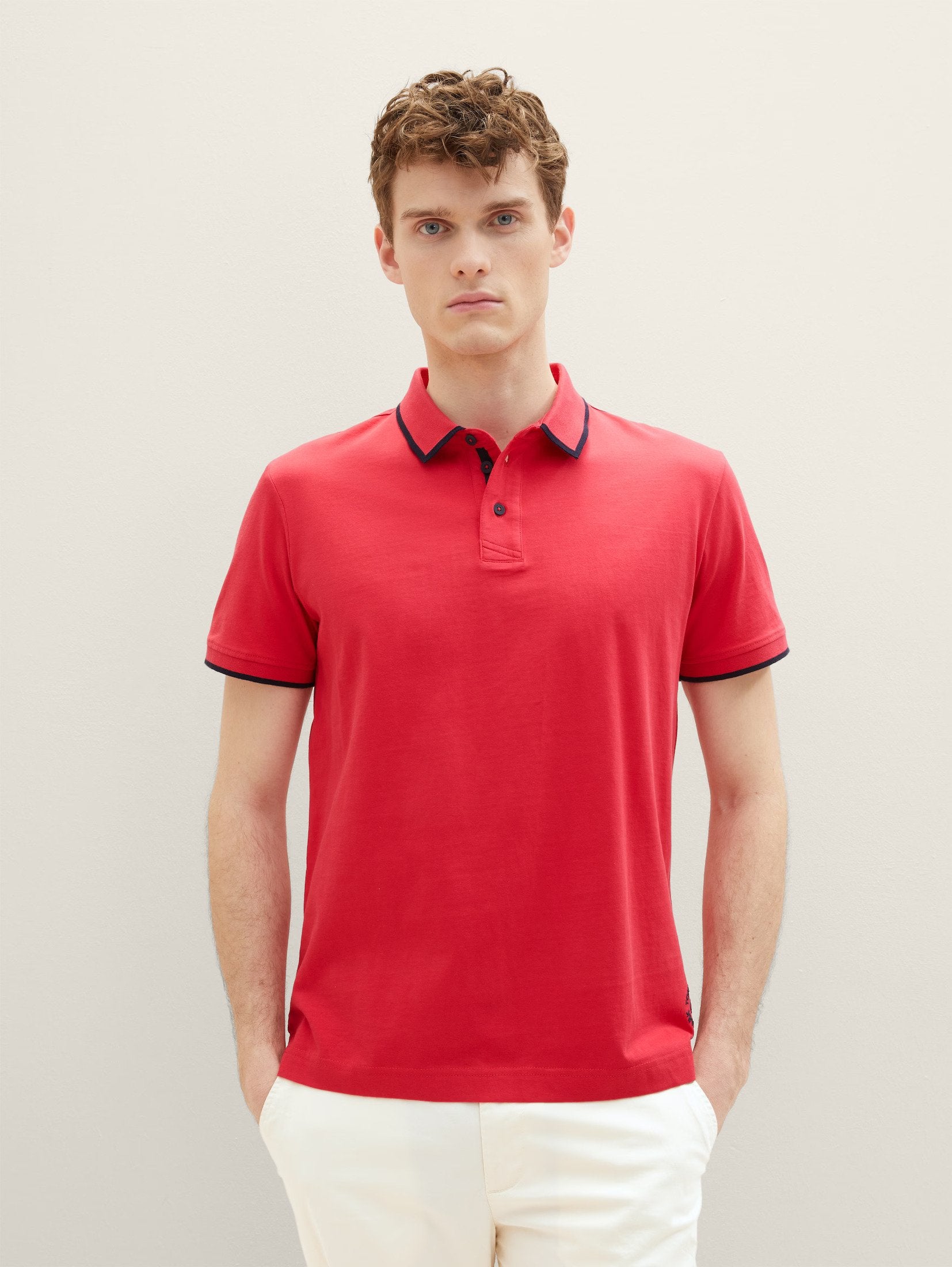 Tom Tailor Red Polo With Black Designed Ends