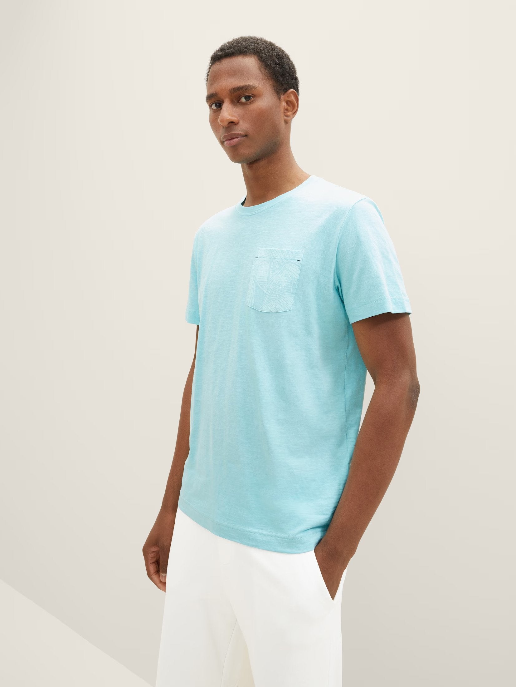 Tom Tailor Aqua Blue T-shirt With Chest Designed Pocket