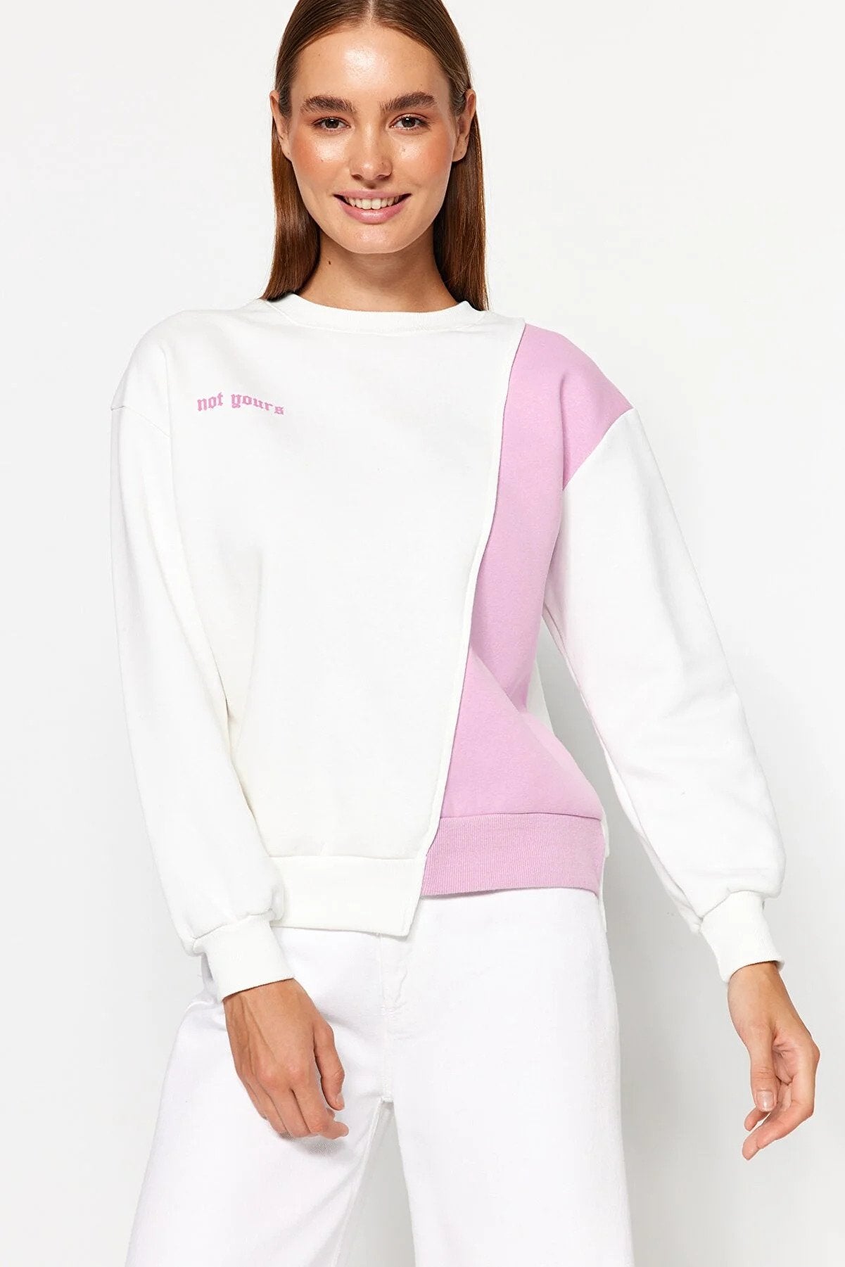 Trendyol “Not Yours” Designed Asymmetric White Sweater