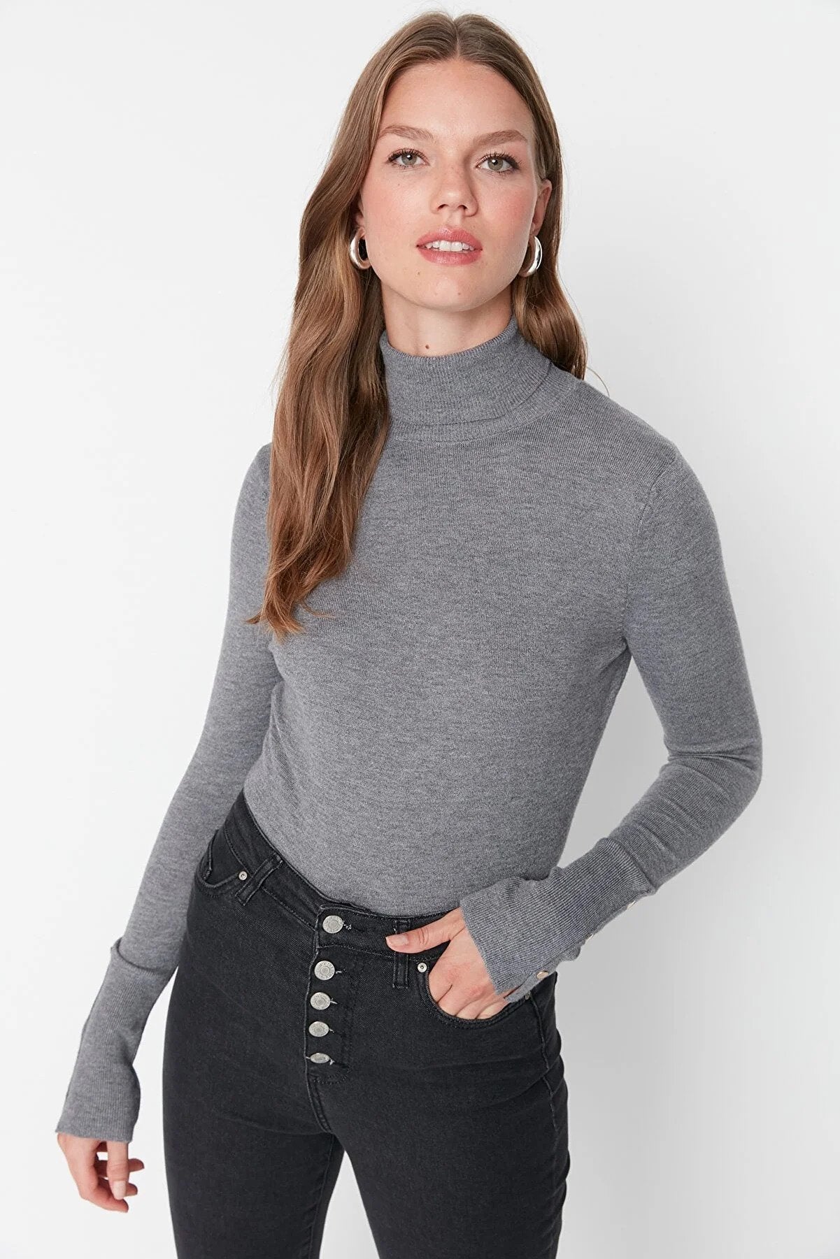 Trendyol Turtleneck Grey Slim Fit Sweater