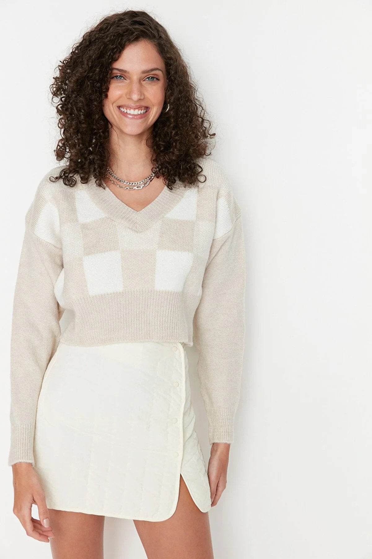 Trendyol Grey & Stone Crop Designed Sweater