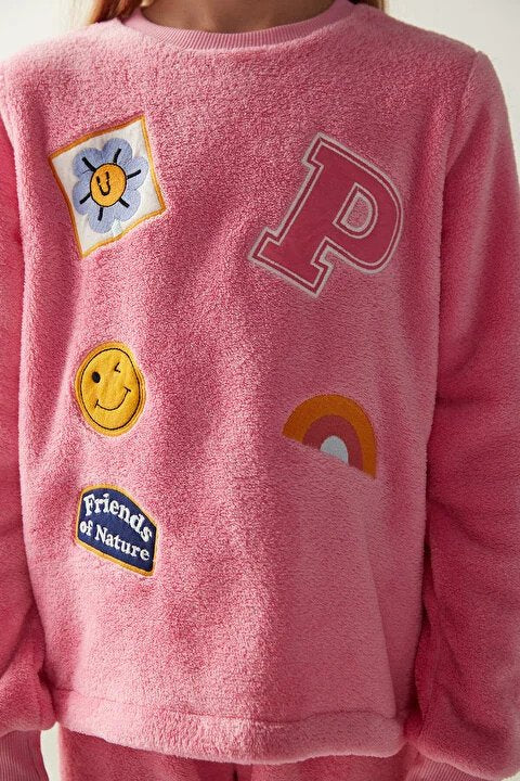 Penti Girls Patch Designed Pink Pajama Set