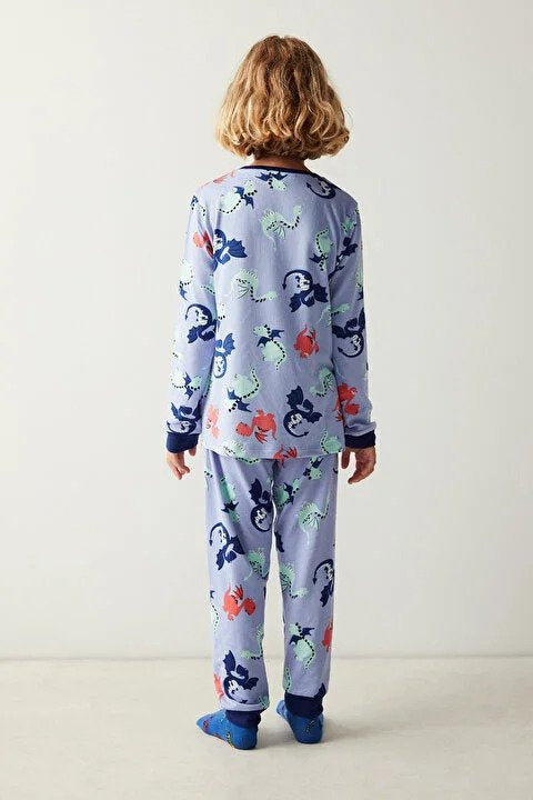 Penti Boys Dragon Thermal Designed Lilac Colored Pajama Set