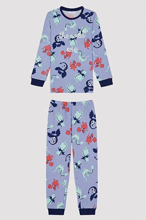 Penti Boys Dragon Thermal Designed Lilac Colored Pajama Set
