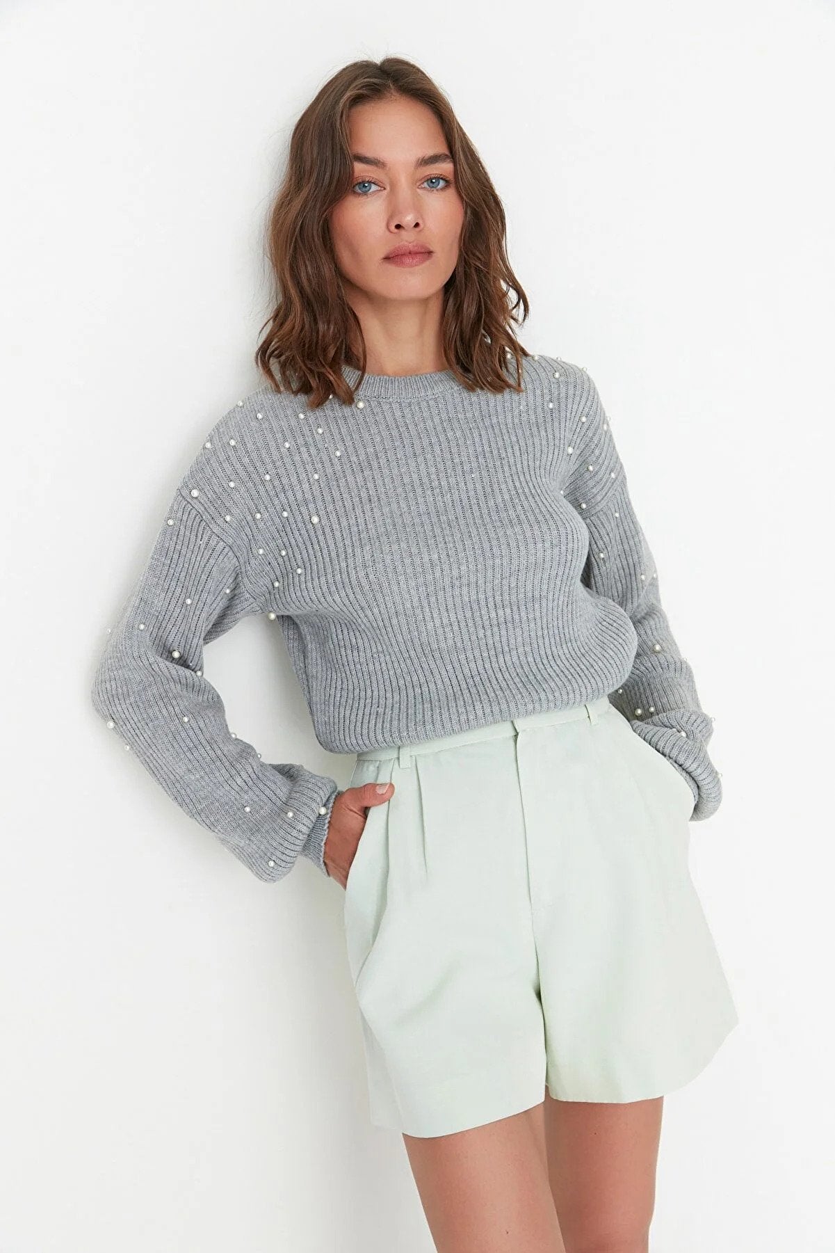 Trendyol Regular Fit Stylish Knitted Grey Sweater