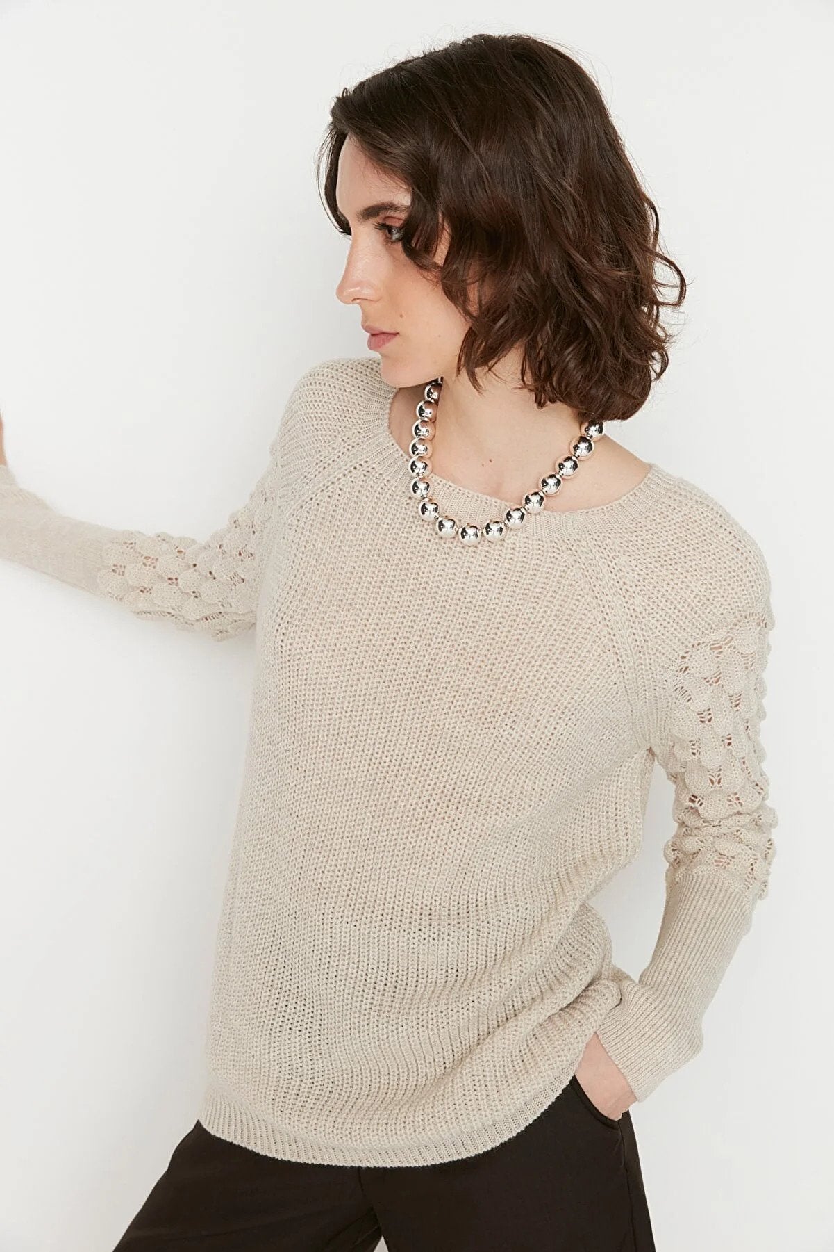Trendyol Raglan Sleeves Stone Sweater