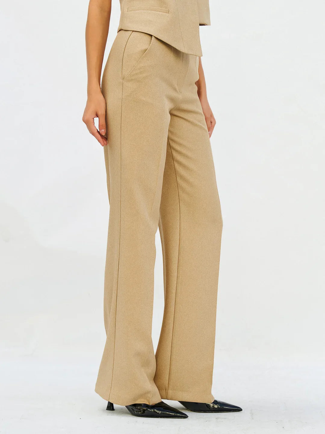 Lefon Wool Effect Straight Leg Beige Pant