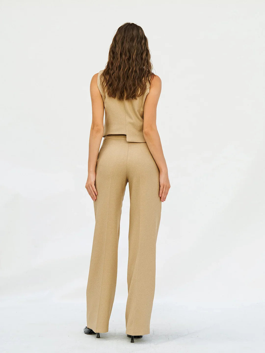 Lefon Wool Effect Straight Leg Beige Pant