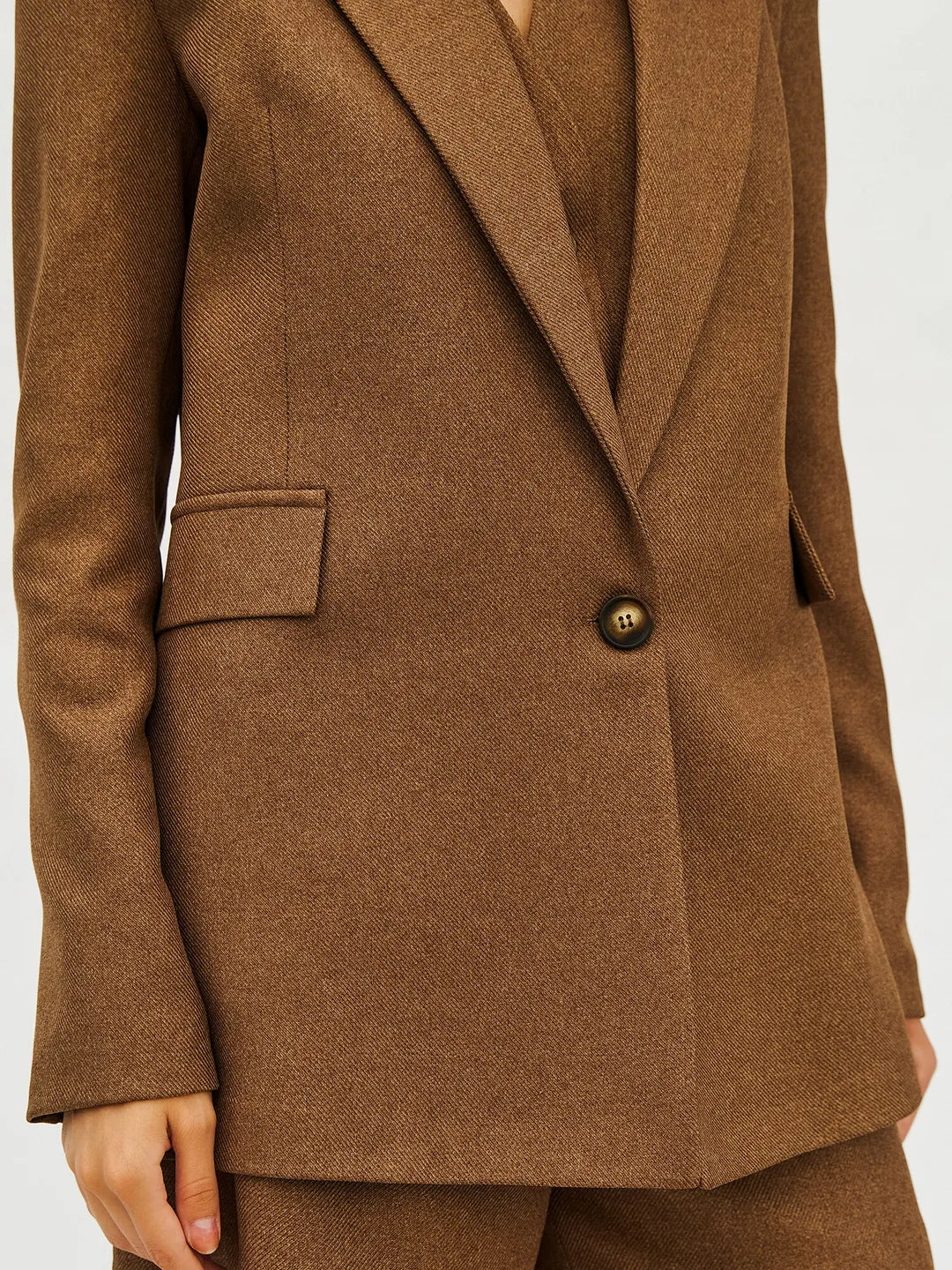 Lefon One Button Brown Blazer With Pocket Flap