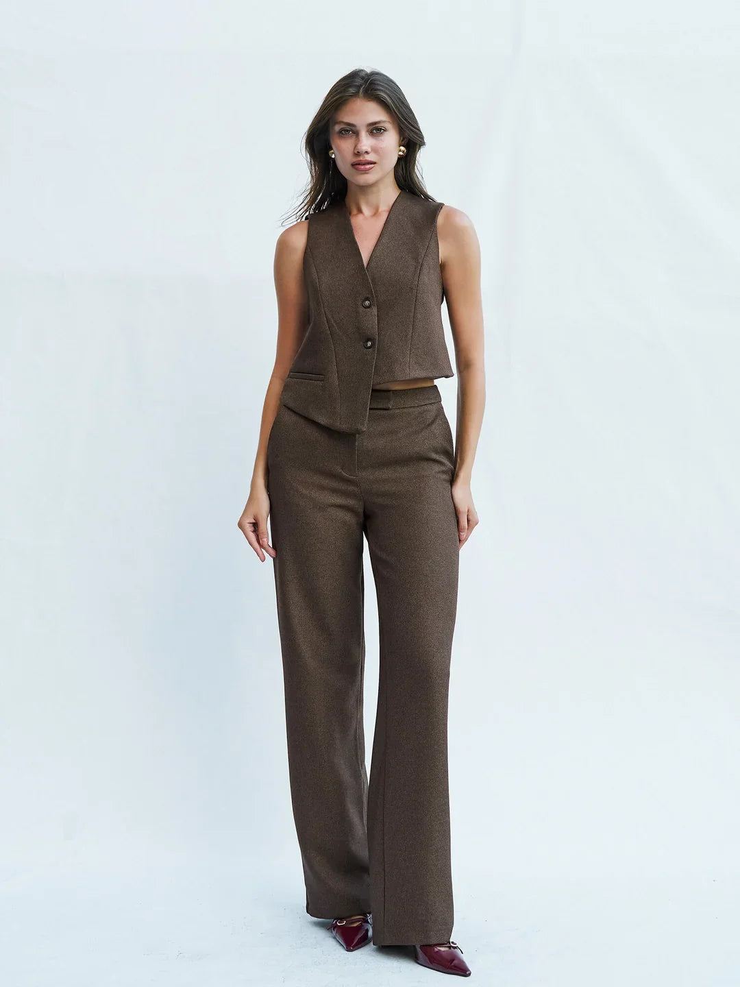 Lefon Asymmetrical Cut Brown Vest