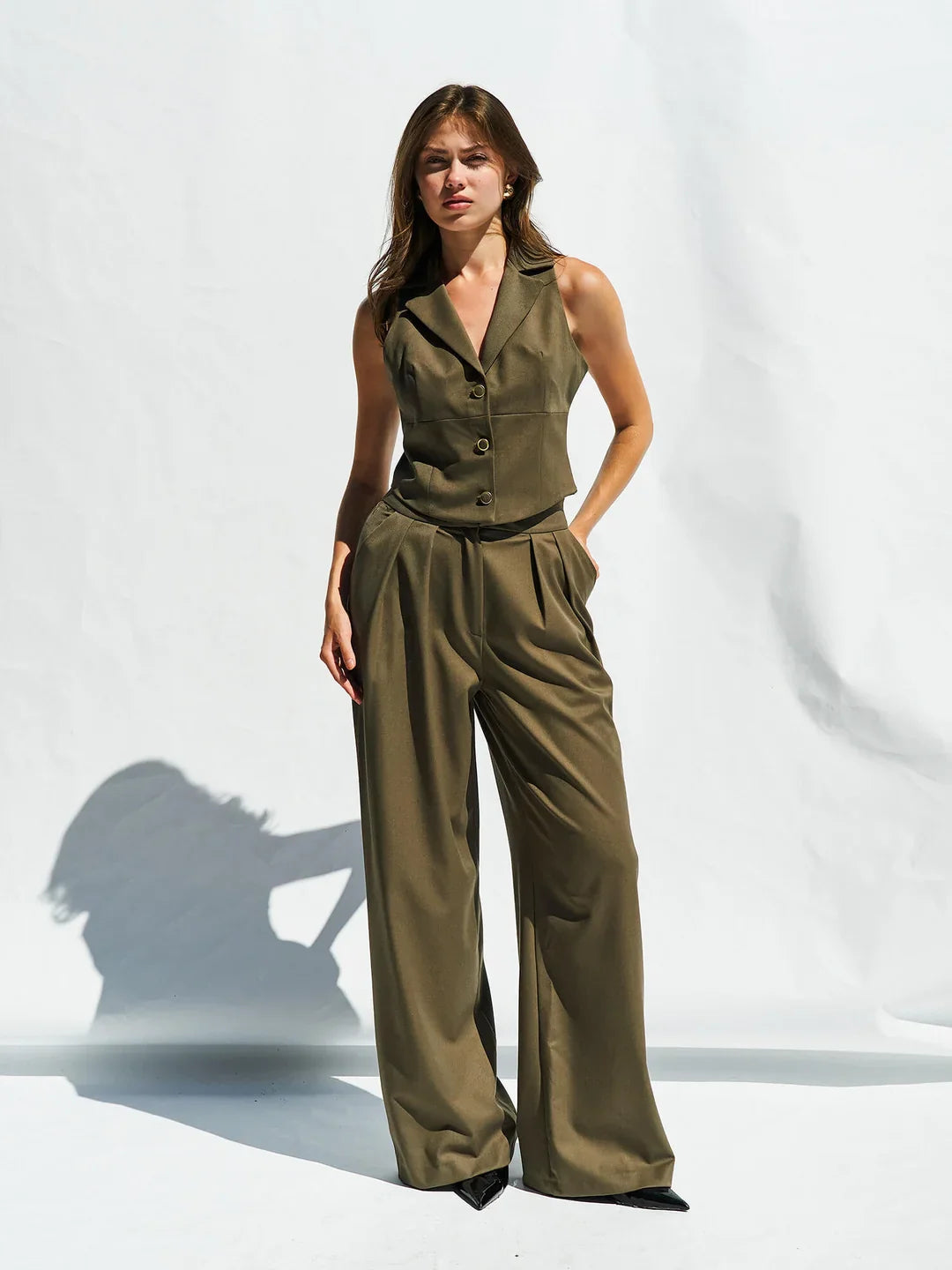 Lefon Front Button Olive Vest
