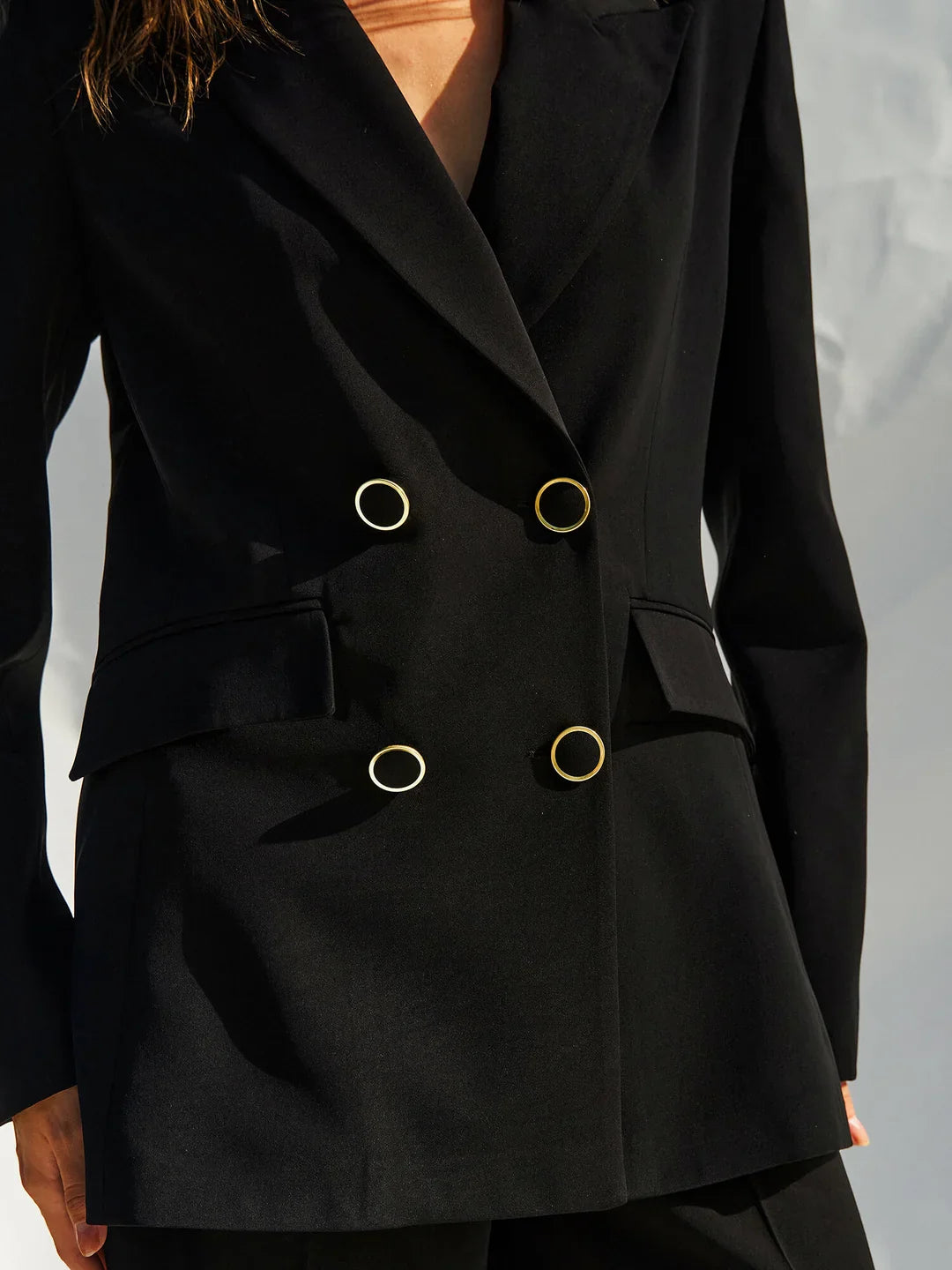 Lefon Padded Gold Buttoned Black Blazer