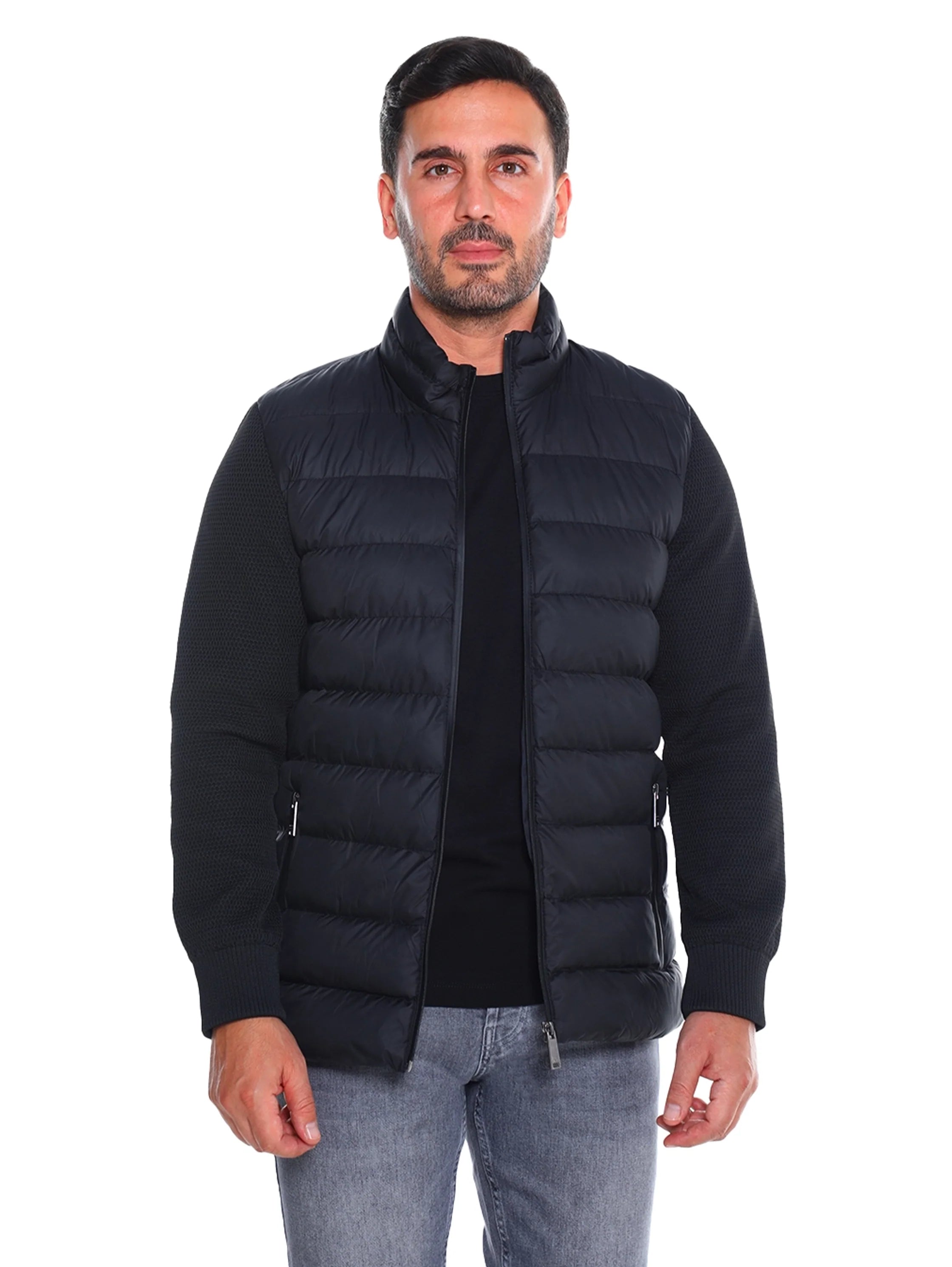 Black Quilted Front Puffer Jacket
