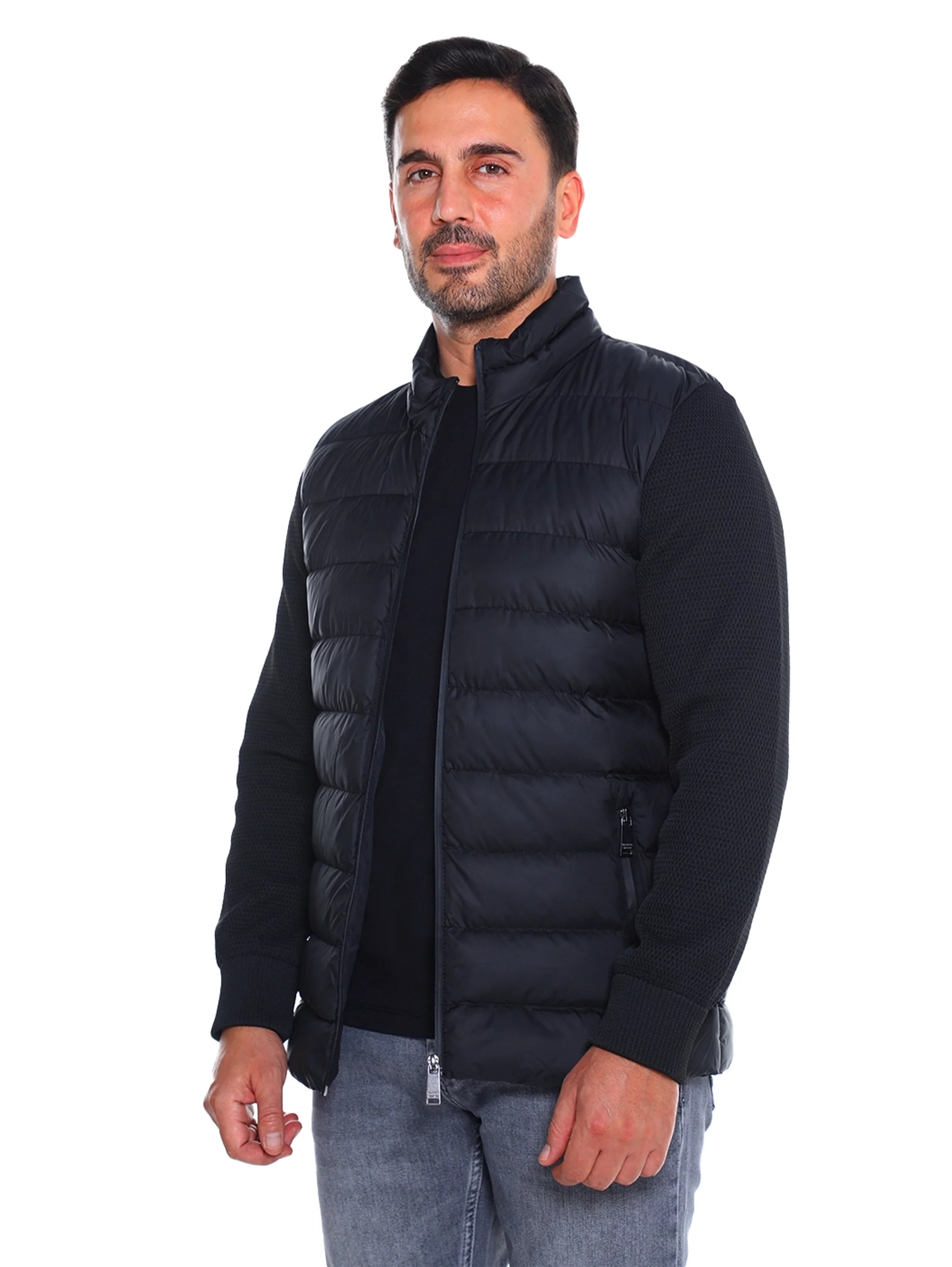 Black Quilted Front Puffer Jacket