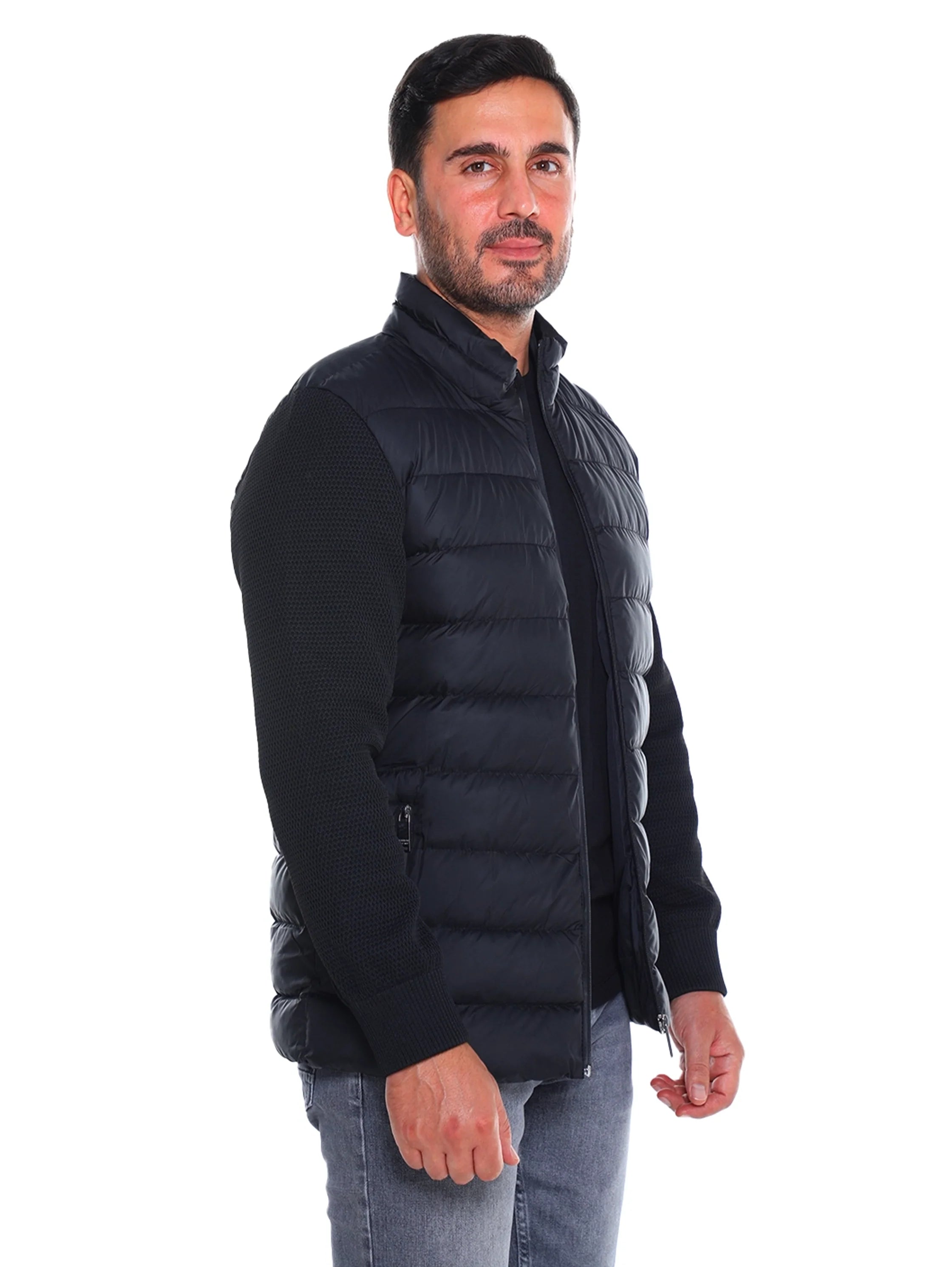 Black Quilted Front Puffer Jacket