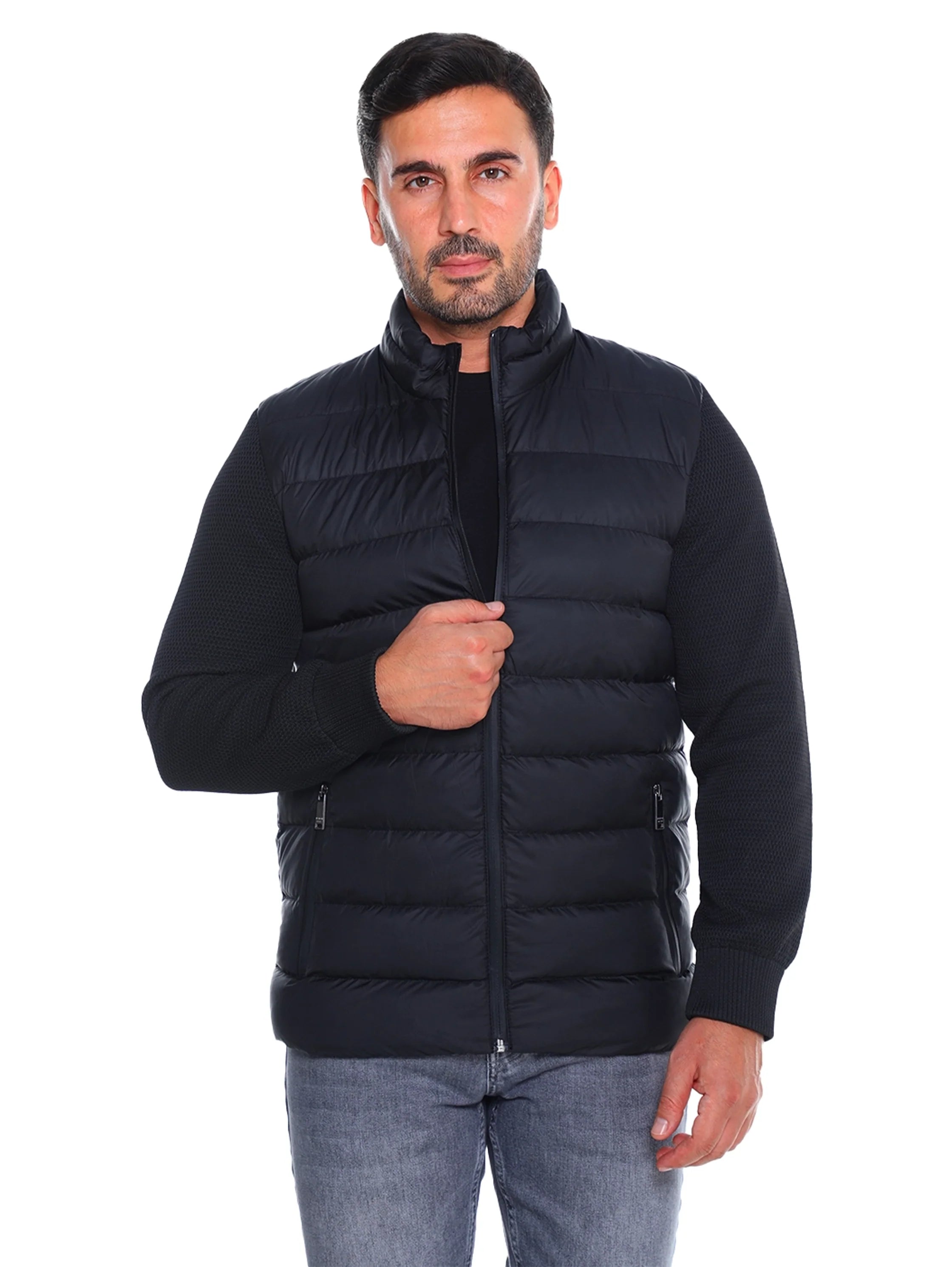 Black Quilted Front Puffer Jacket