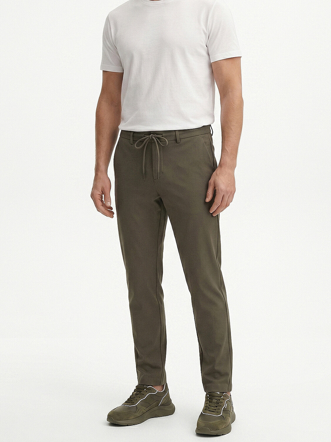 Xint Olive Cotton Textured Slim Fit Pant