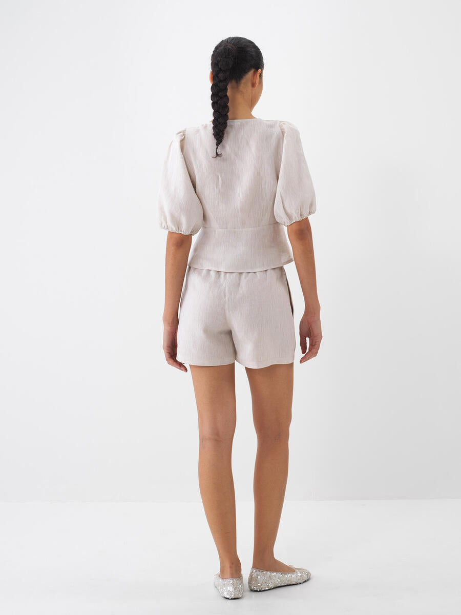 Xint Beige Regular Fit Linen Top