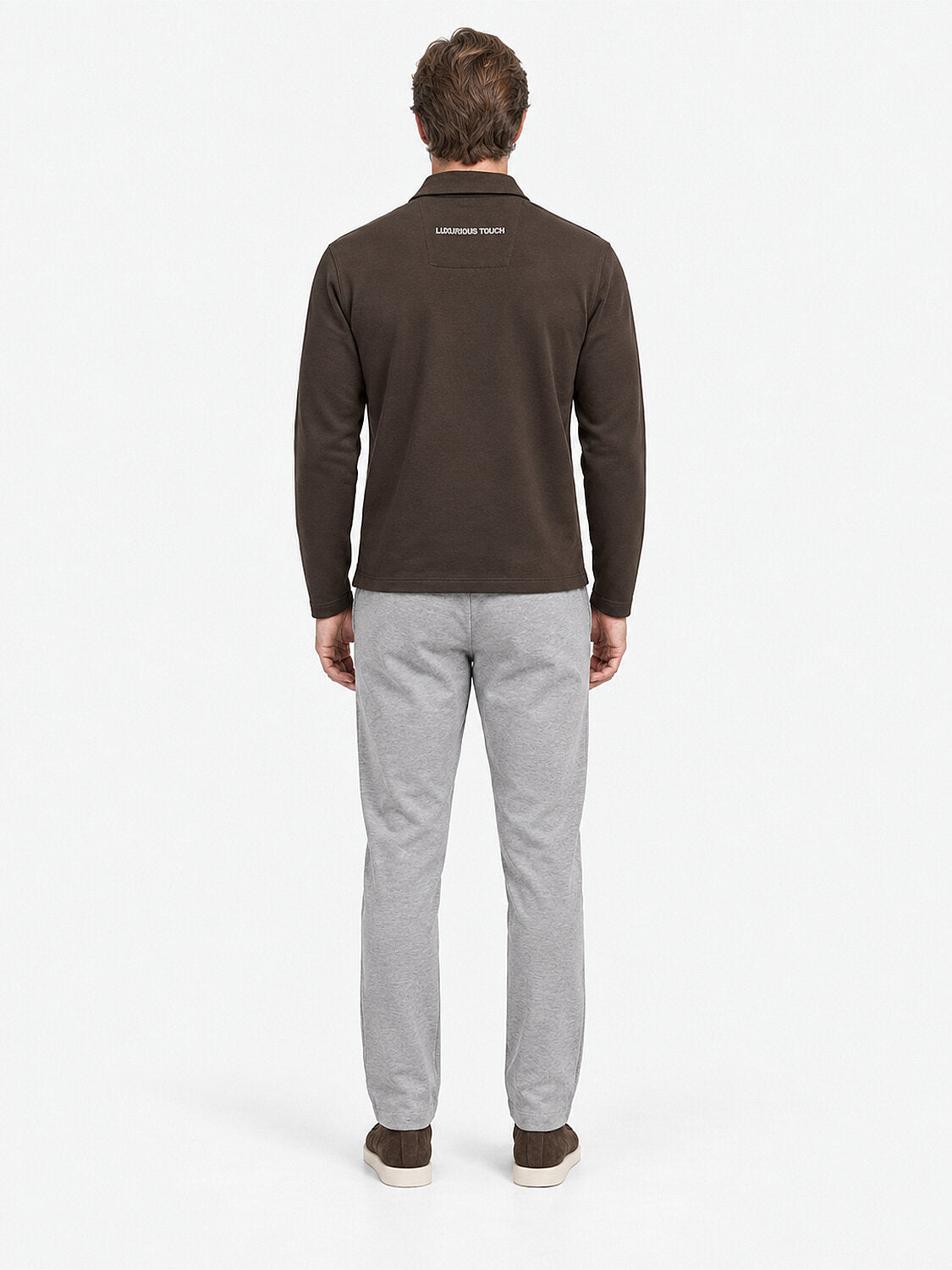 Dark Brown Long Sleeved Sweater With Quarter-Zipper