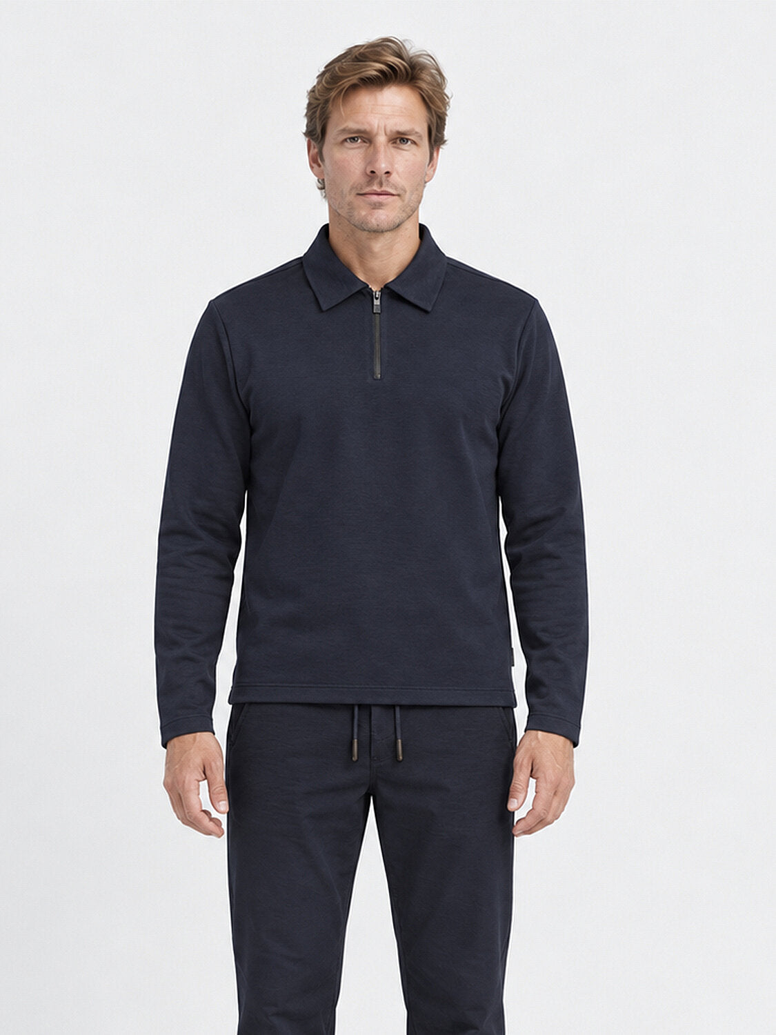 Navy Long Sleeved Sweater With Quarter-Zipper