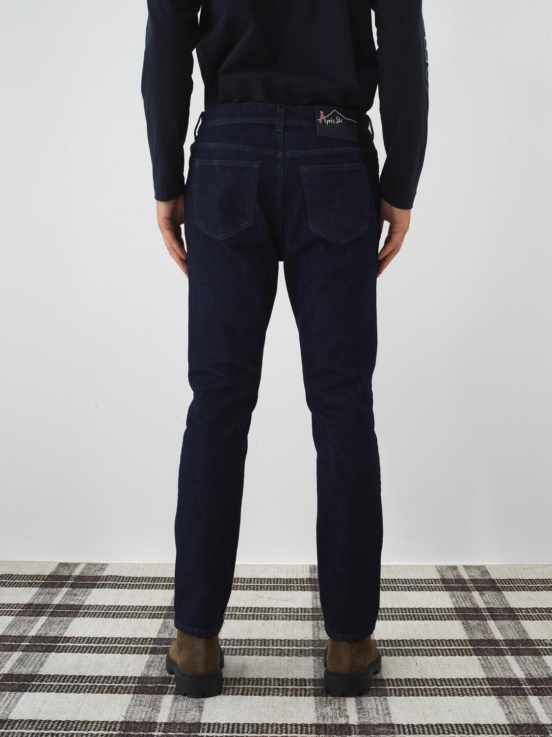 Xint Navy Cotton Textured Slim Fit Denim Trousers