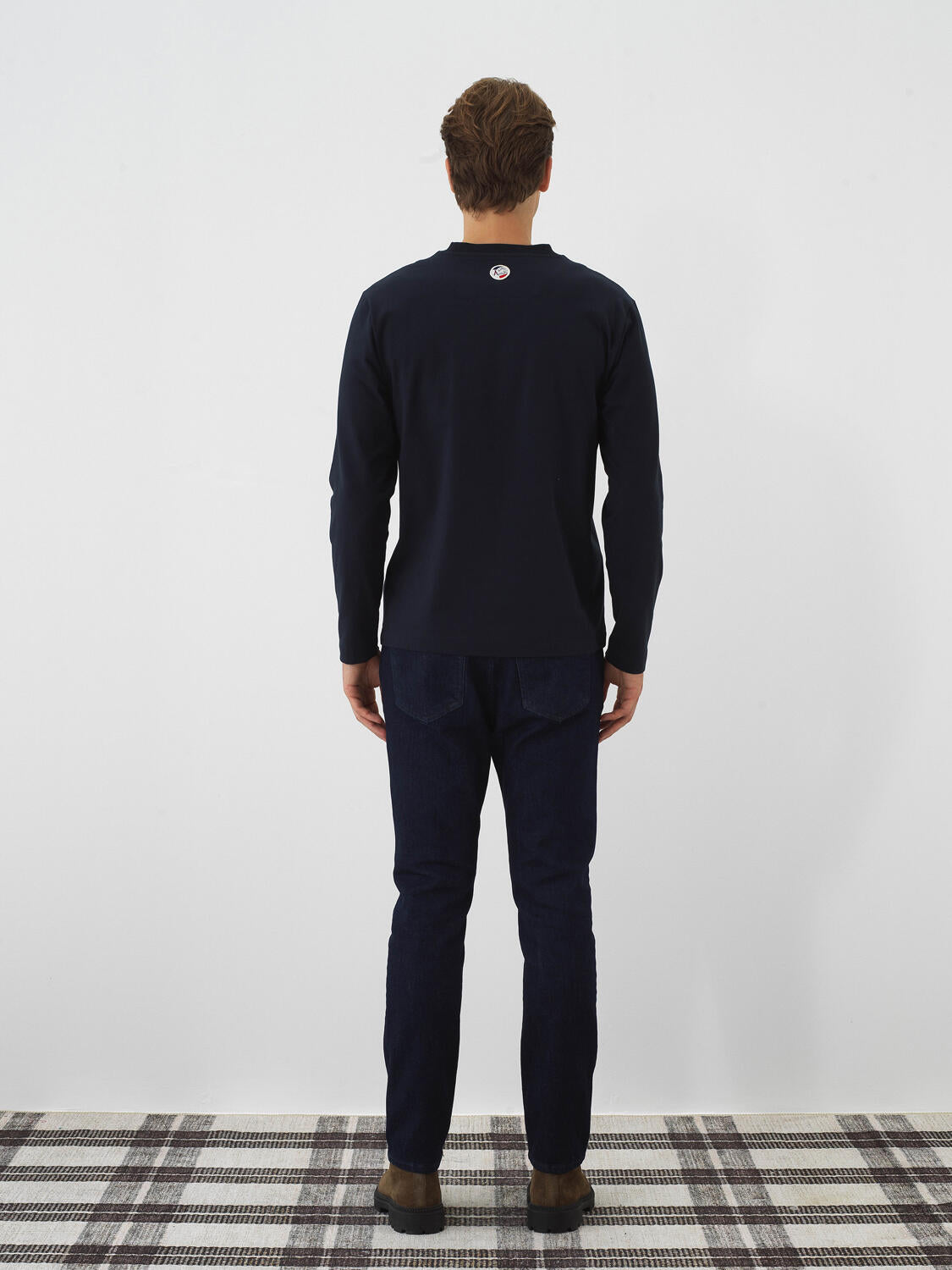 Xint Navy Cotton Textured Slim Fit Denim Trousers