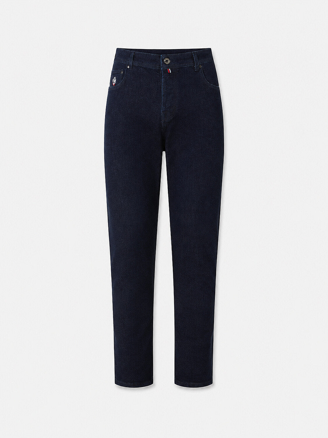 Xint Navy Cotton Textured Slim Fit Denim Trousers