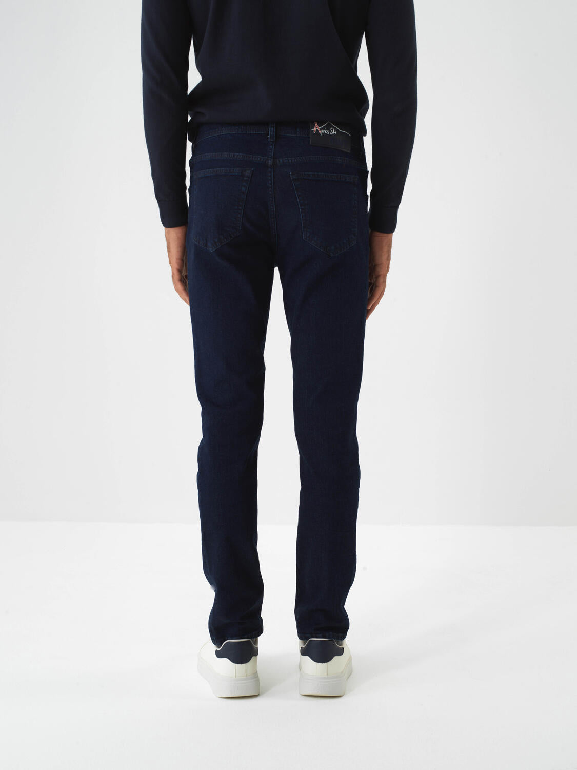 Xint Navy Cotton Textured Slim Fit Denim Trousers
