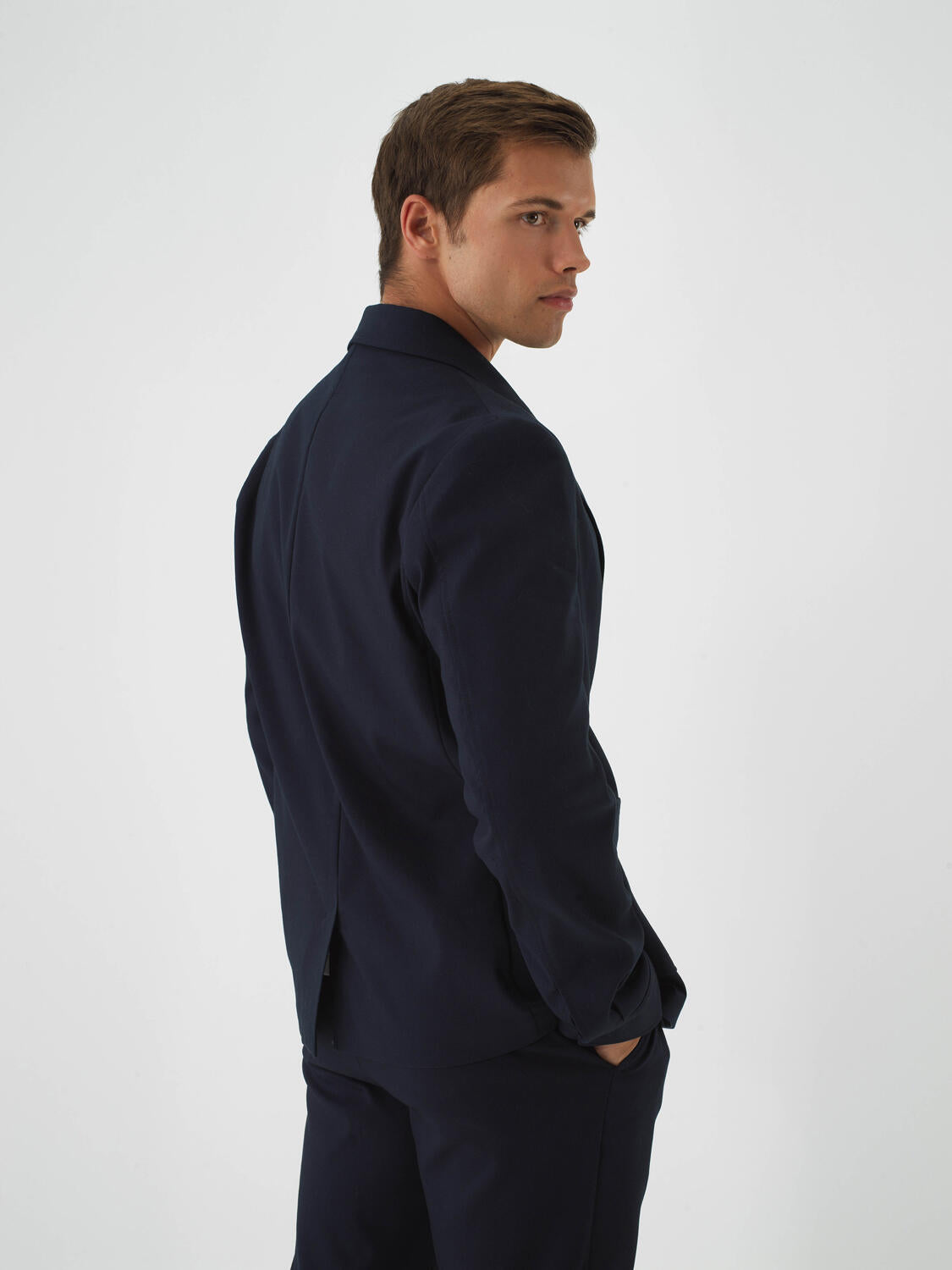 Xint Navy Cotton Textured Regular Fit Jacket