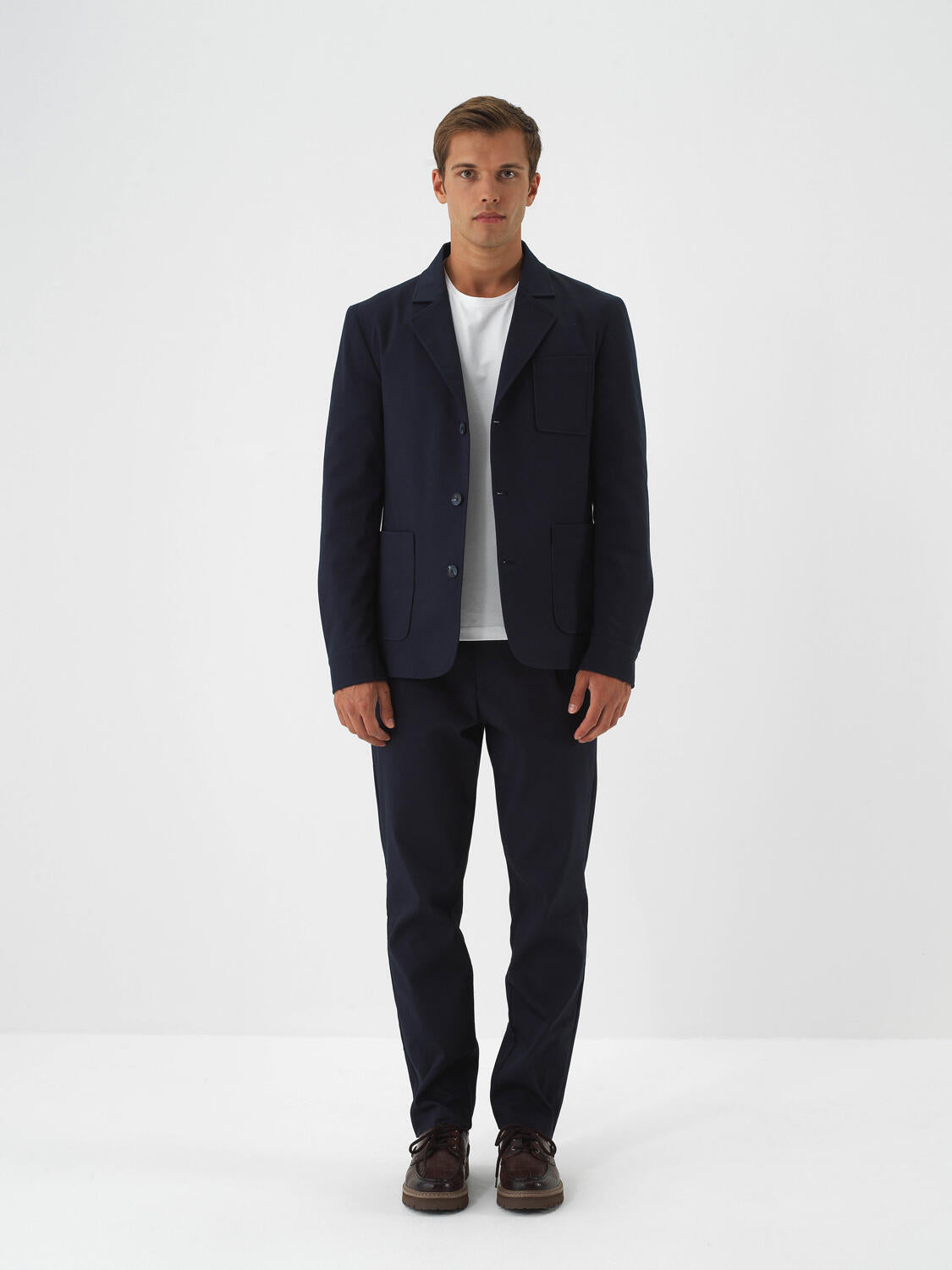 Xint Navy Cotton Textured Regular Fit Jacket