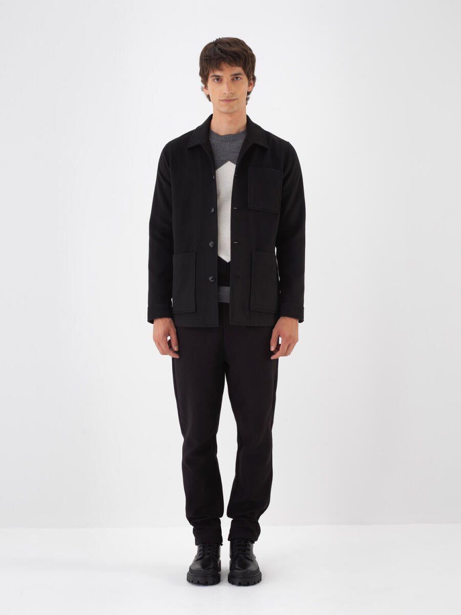 Xint Regular Fit Plain Black Jacket