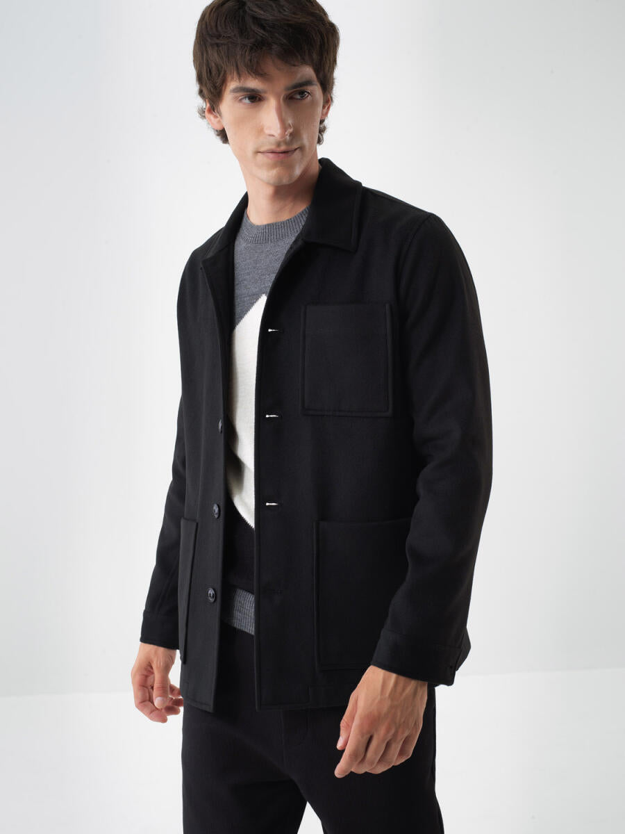 Xint Regular Fit Plain Black Jacket