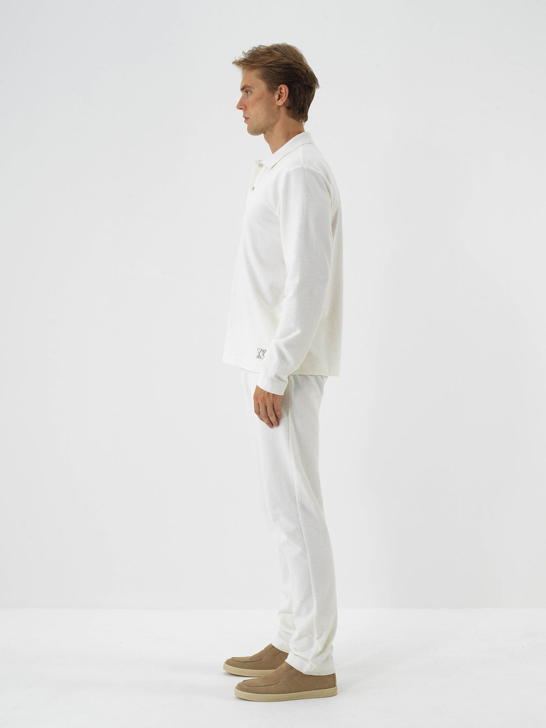 Xint Offwhite Cotton Textured Regular Fit Polo