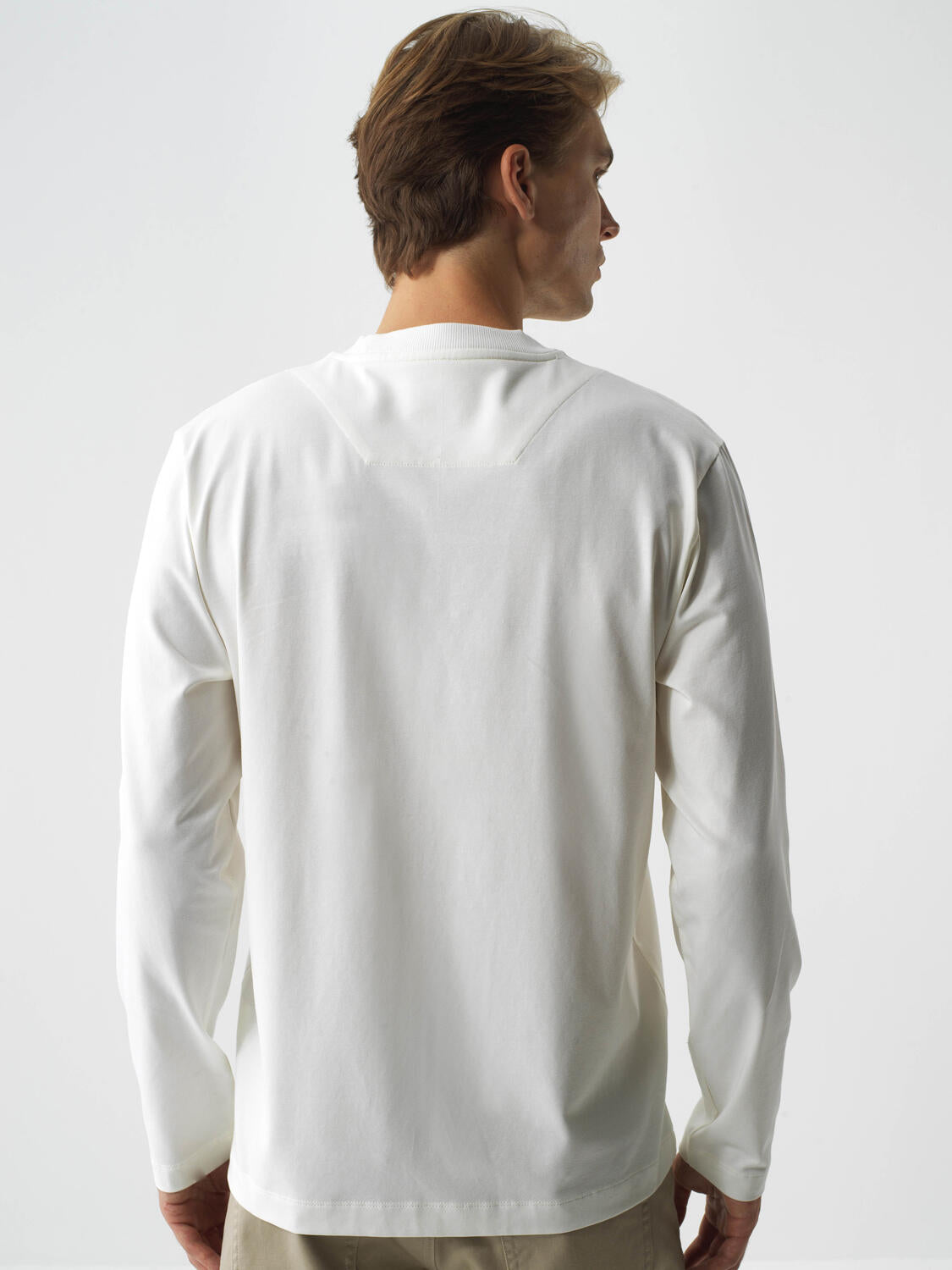 Xint Offwhite Cotton Textured Regular Fit Long Sleeve T-shirt
