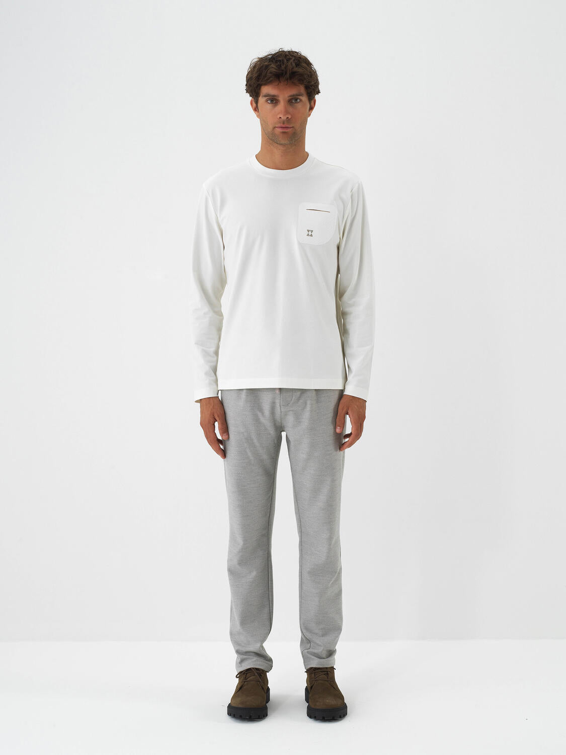Xint Offwhite Cotton Textured Regular Fit Long Sleeve T-shirt