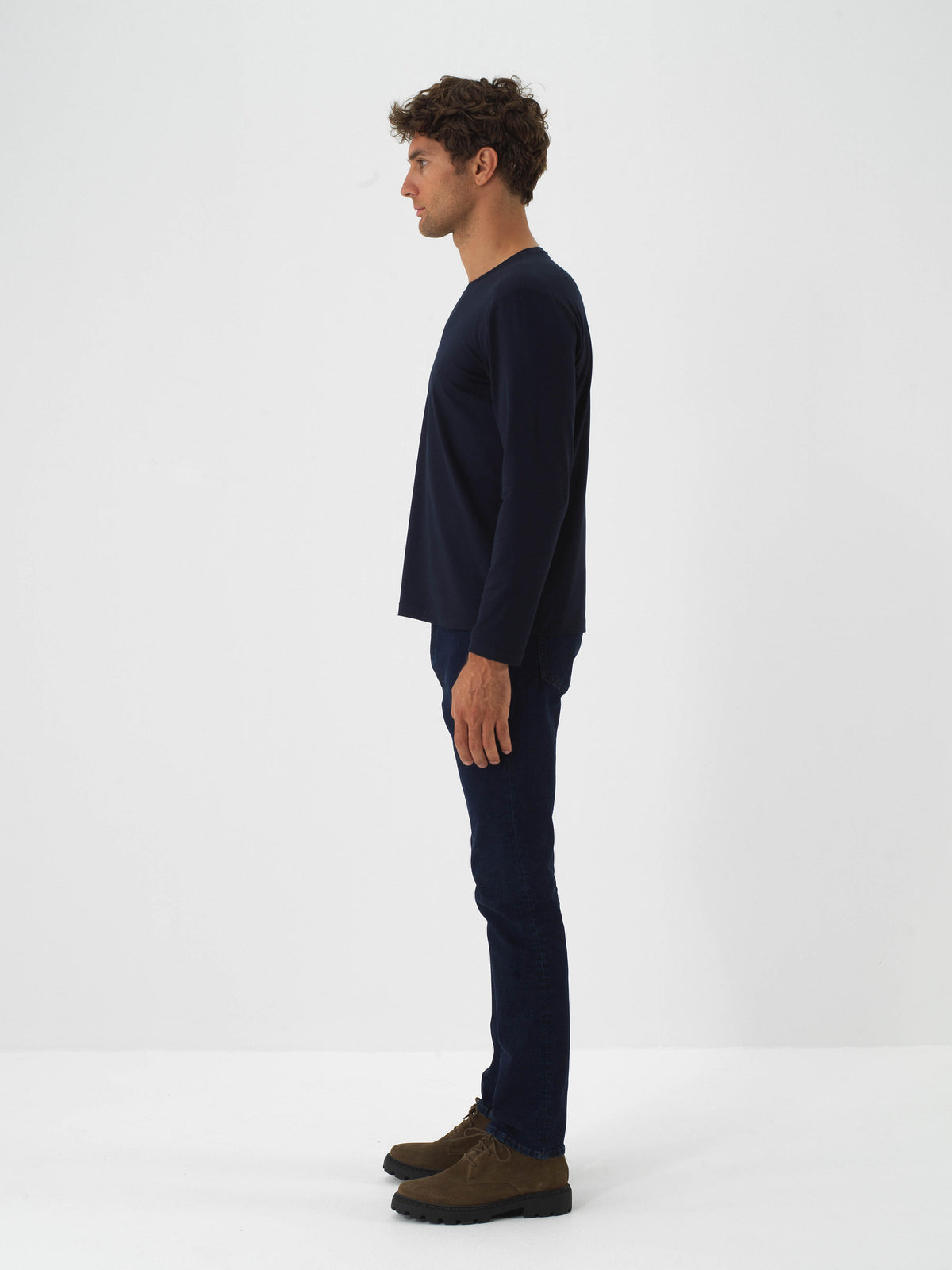 Xint Navy Textured Slim Fit Long Sleeve T-Shirt